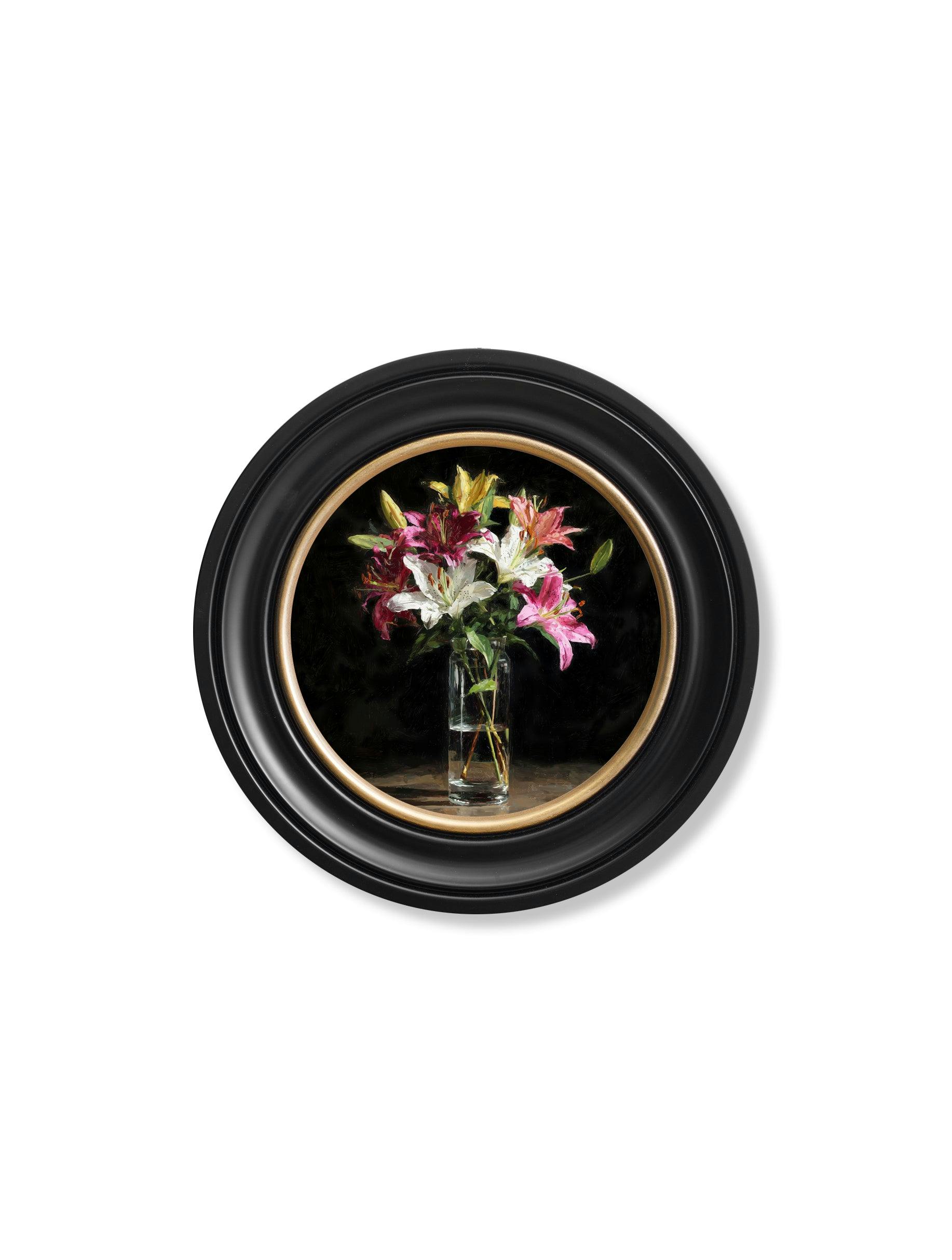 Rackhams Dark Blush Lilies After - Oxford Round Frame - Lilies After - 44 X 44 Cm
