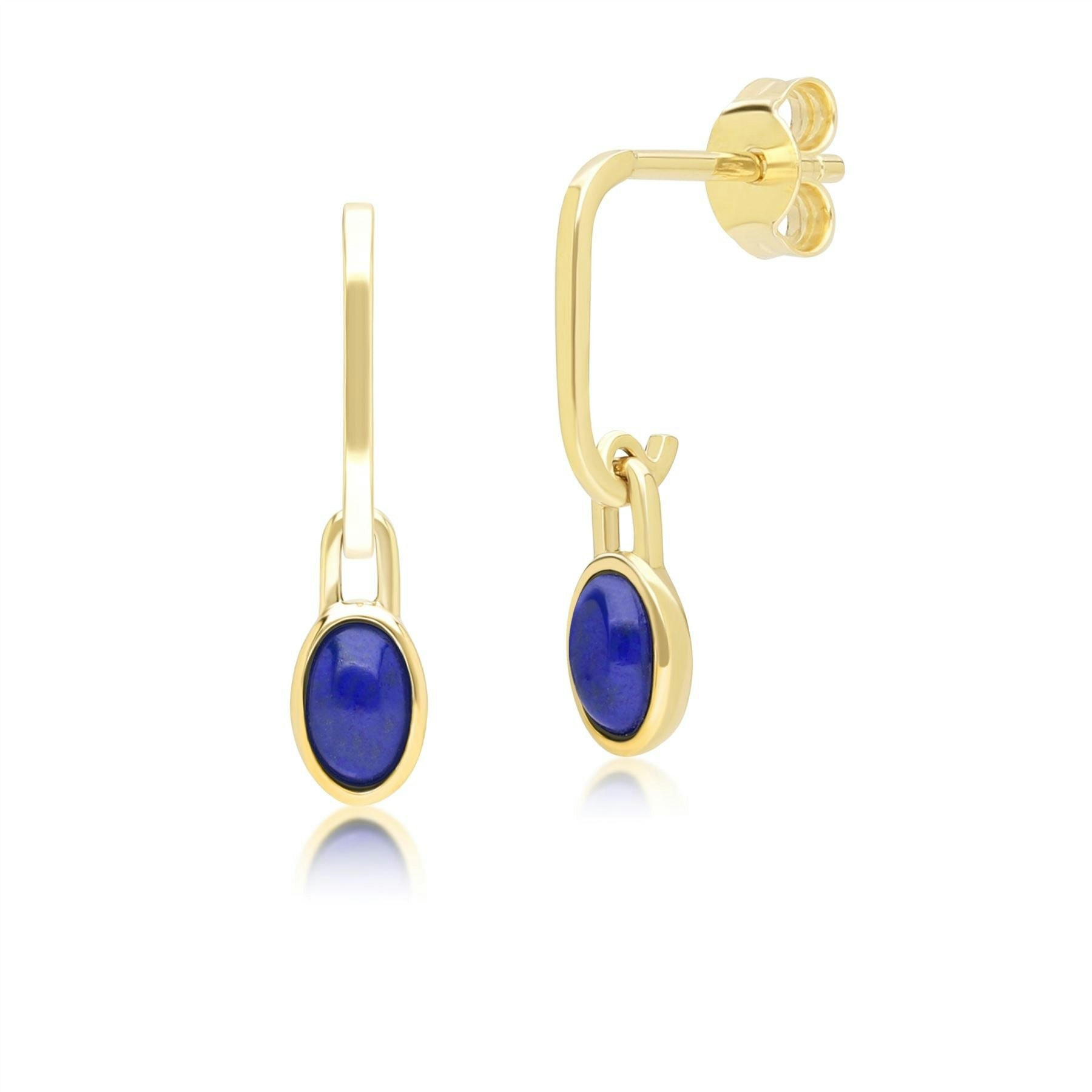 Gemondo Yellow/Gold Classic Oval Lapis Lazuli Drop Earrings In 9Ct