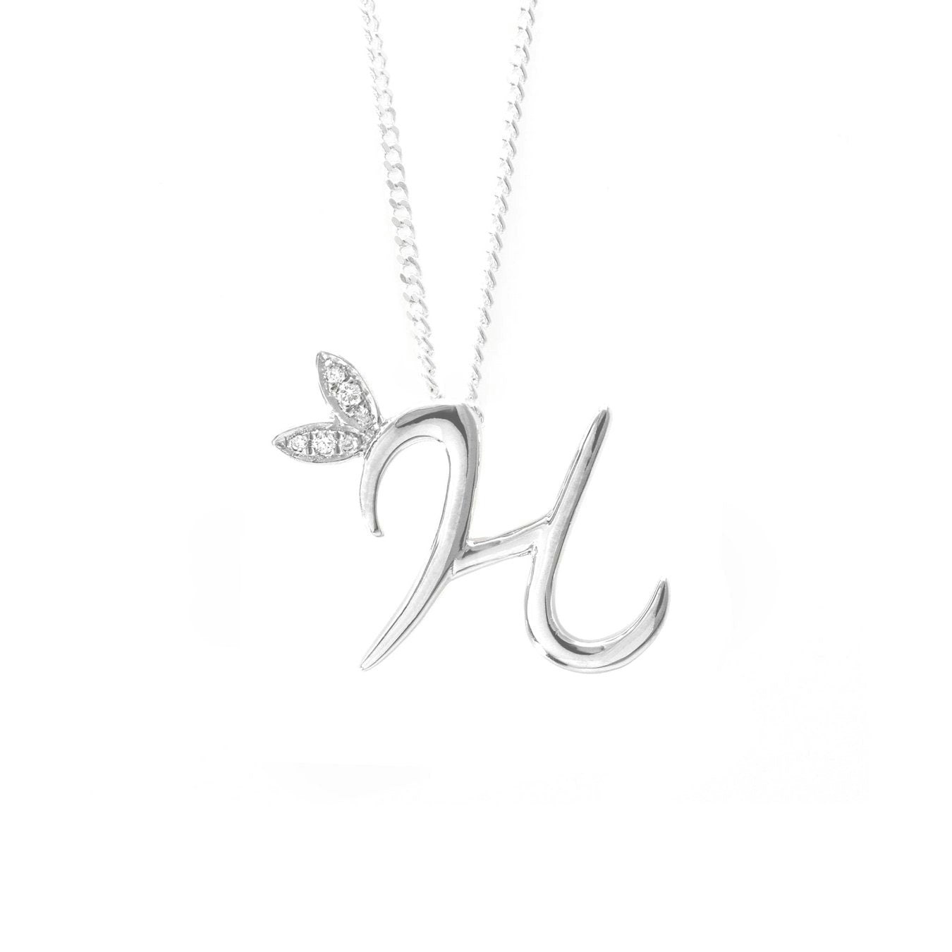 Say It With Silver Winged Diamond Initial Necklace - Sterling - 18" - H