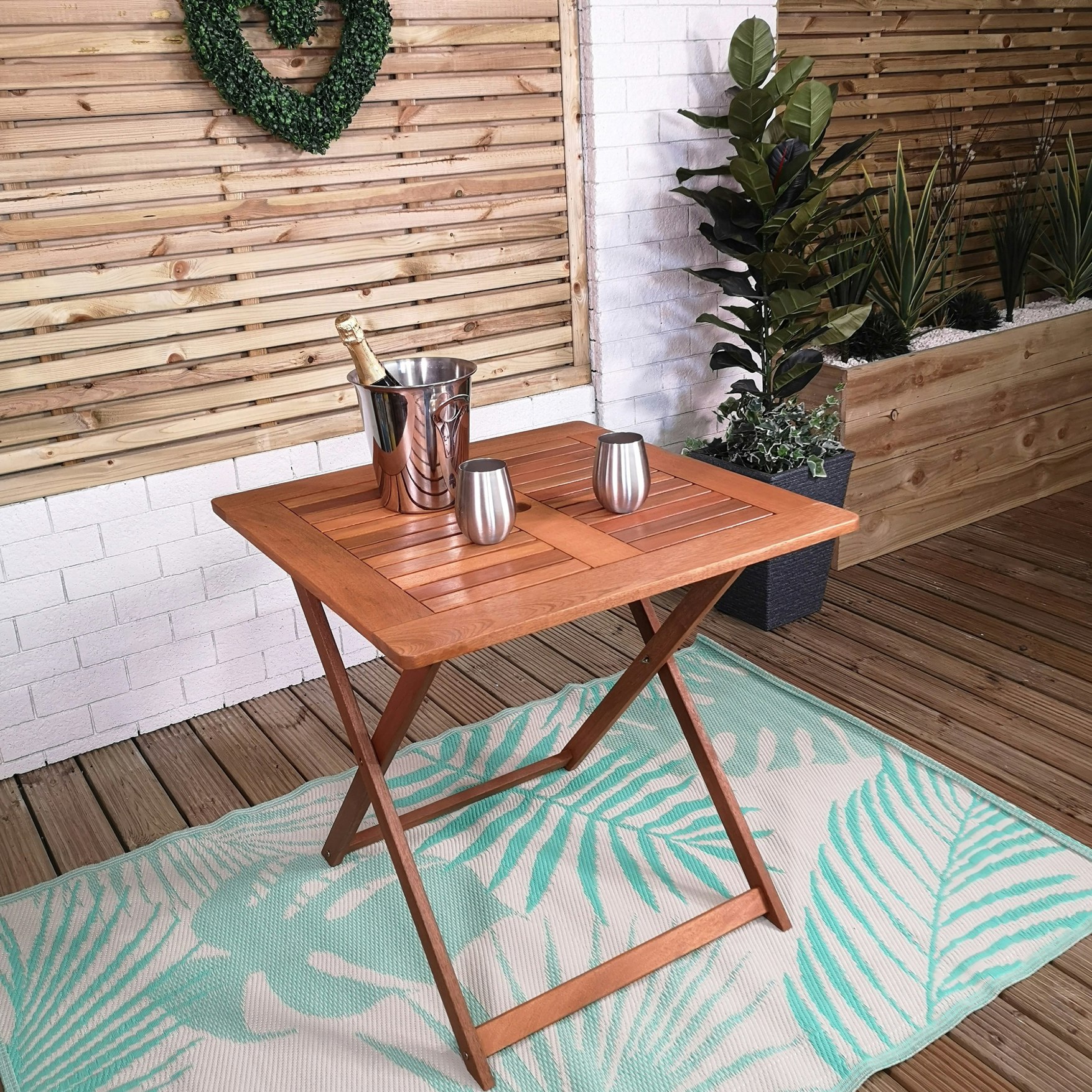 Rackhams Silver Windermere Outdoor 4 Person Folding Square Wooden Table