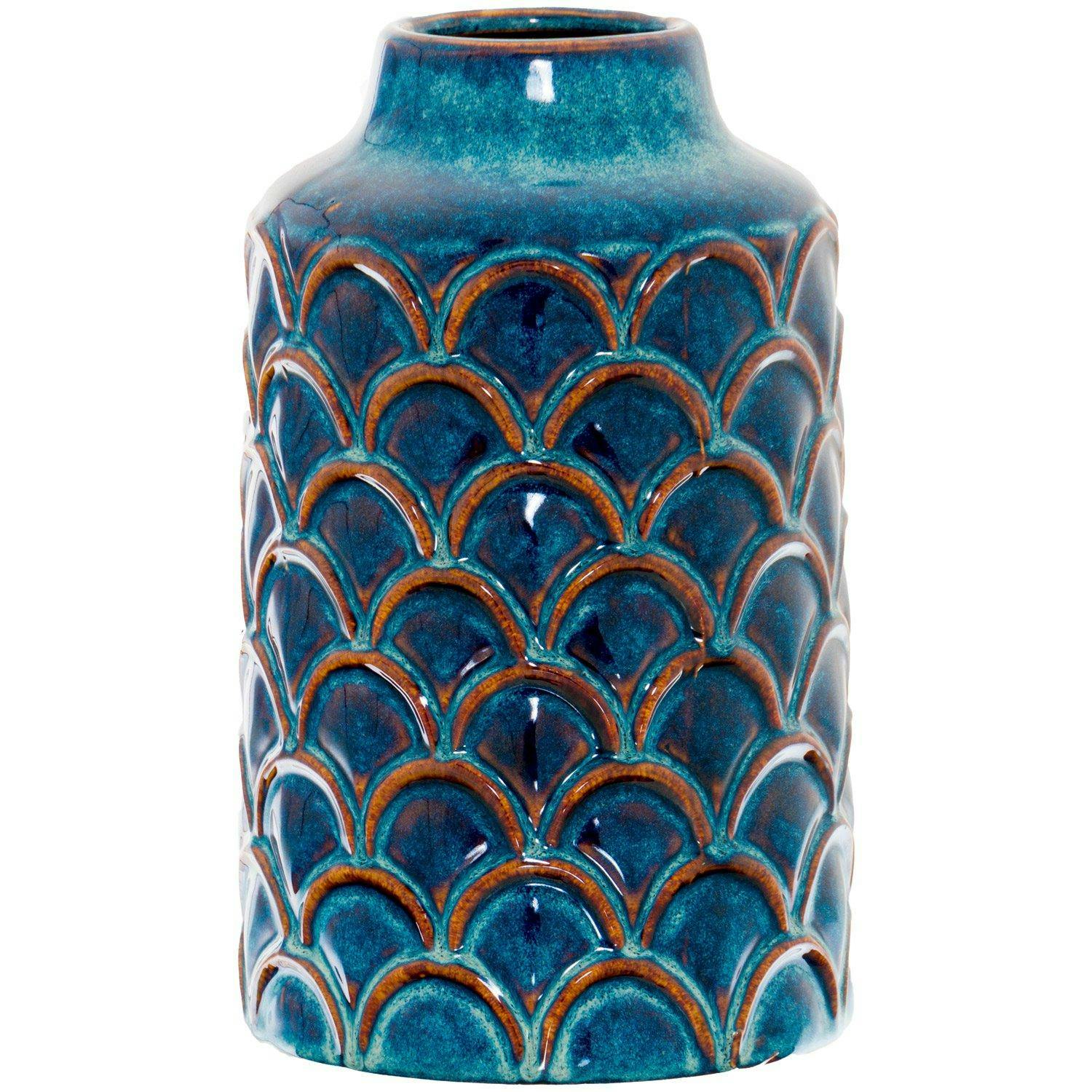 Rackhams Indigo Seville Collection Scallop Vase - 17Cm X 17Cm X 34Cm - 100% Mixed