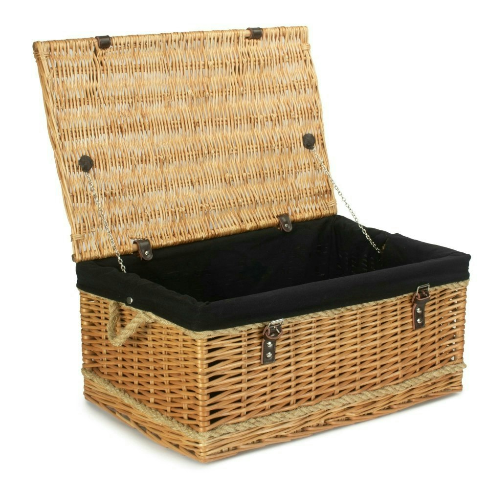 Red Hamper Red/Black Hamper 62Cm Roped Handled Buff Willow Wicker Picnic Basket