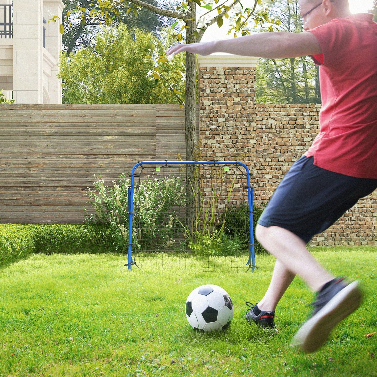 Homcom Blue Rebounder Net Kids Adults Football Training Aid Adjustable