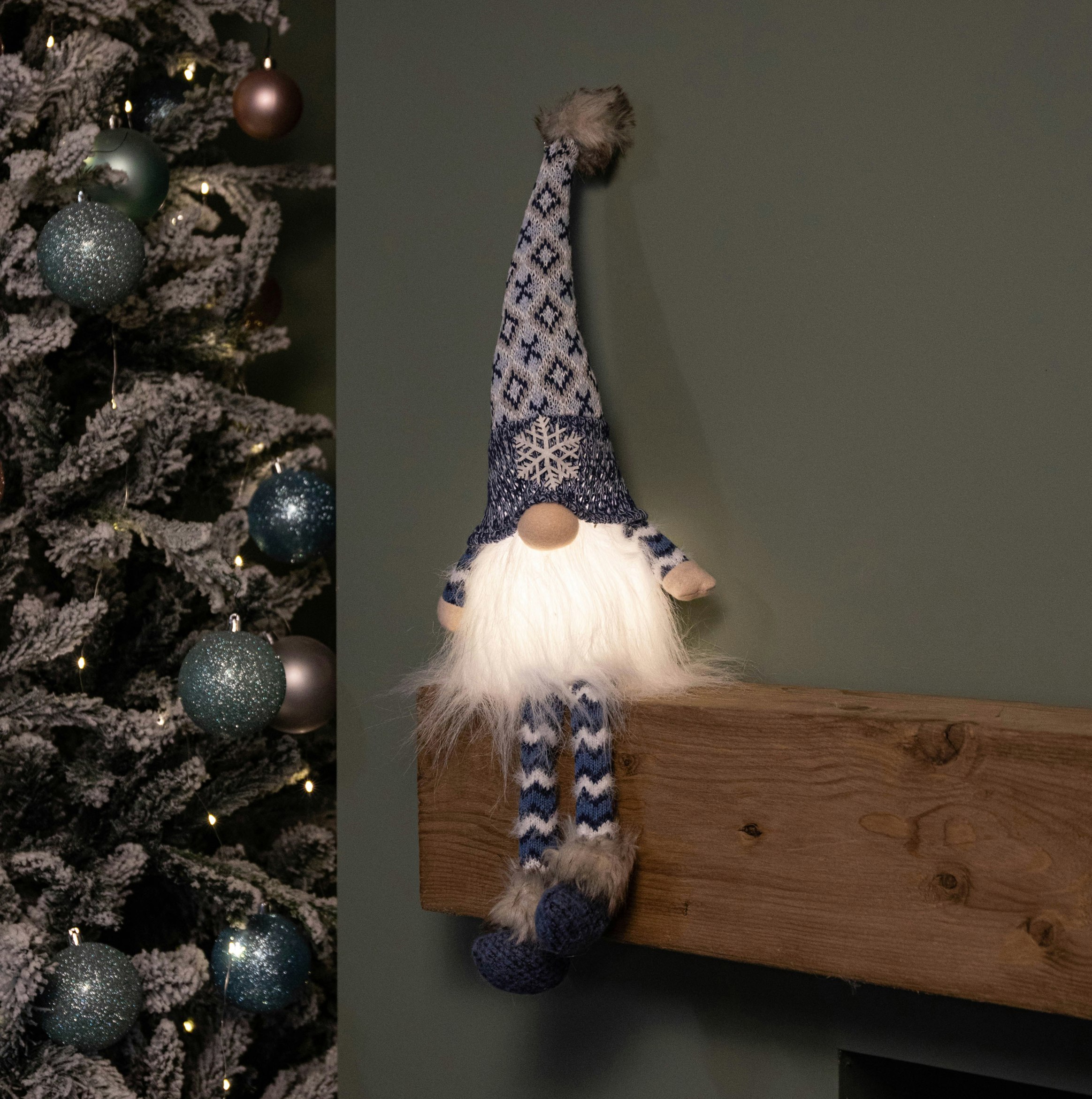 Samuel Alexander Light/Blue Battery Operated Up Christmas Gonk With Dangly Legs & Snowflake Hat 55Cm