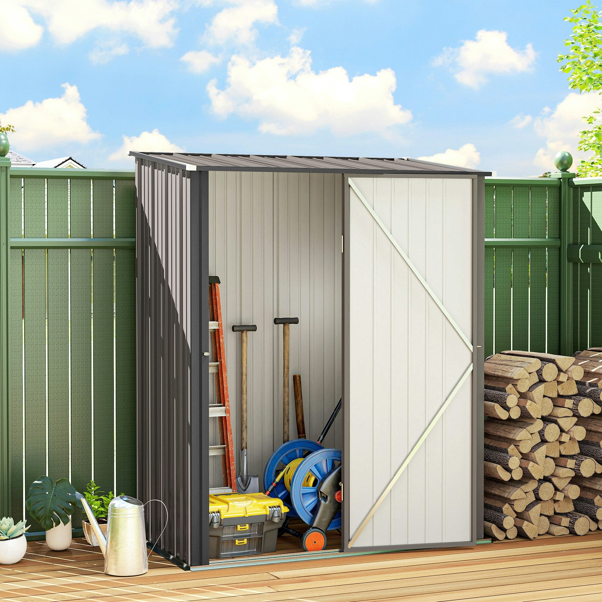 Rackhams Light/Grey Outdoor Storage Shed W/ Lockable Door For Garden,