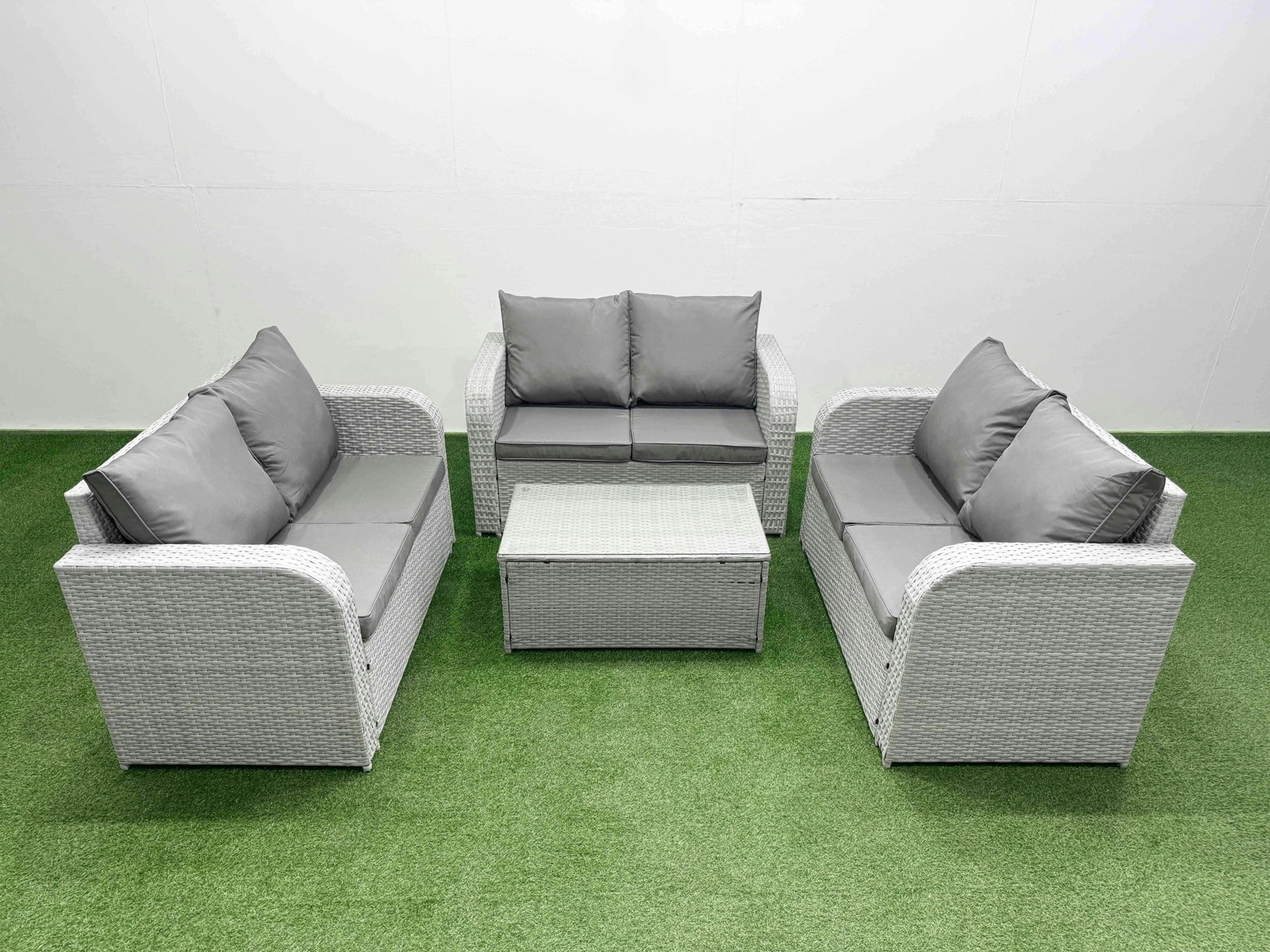 Fimous Light/Grey 6 Seater Pe Wicker Rattan Furniture Sofa Sets With Rectangular Coffee Table 2 Seater Love Sofa