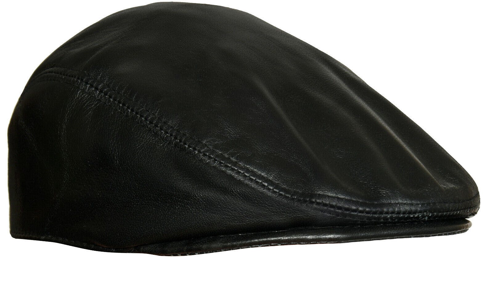Infinity Leather Men's Black Leather Peaky Blinders Newsboy Flat Hat - S