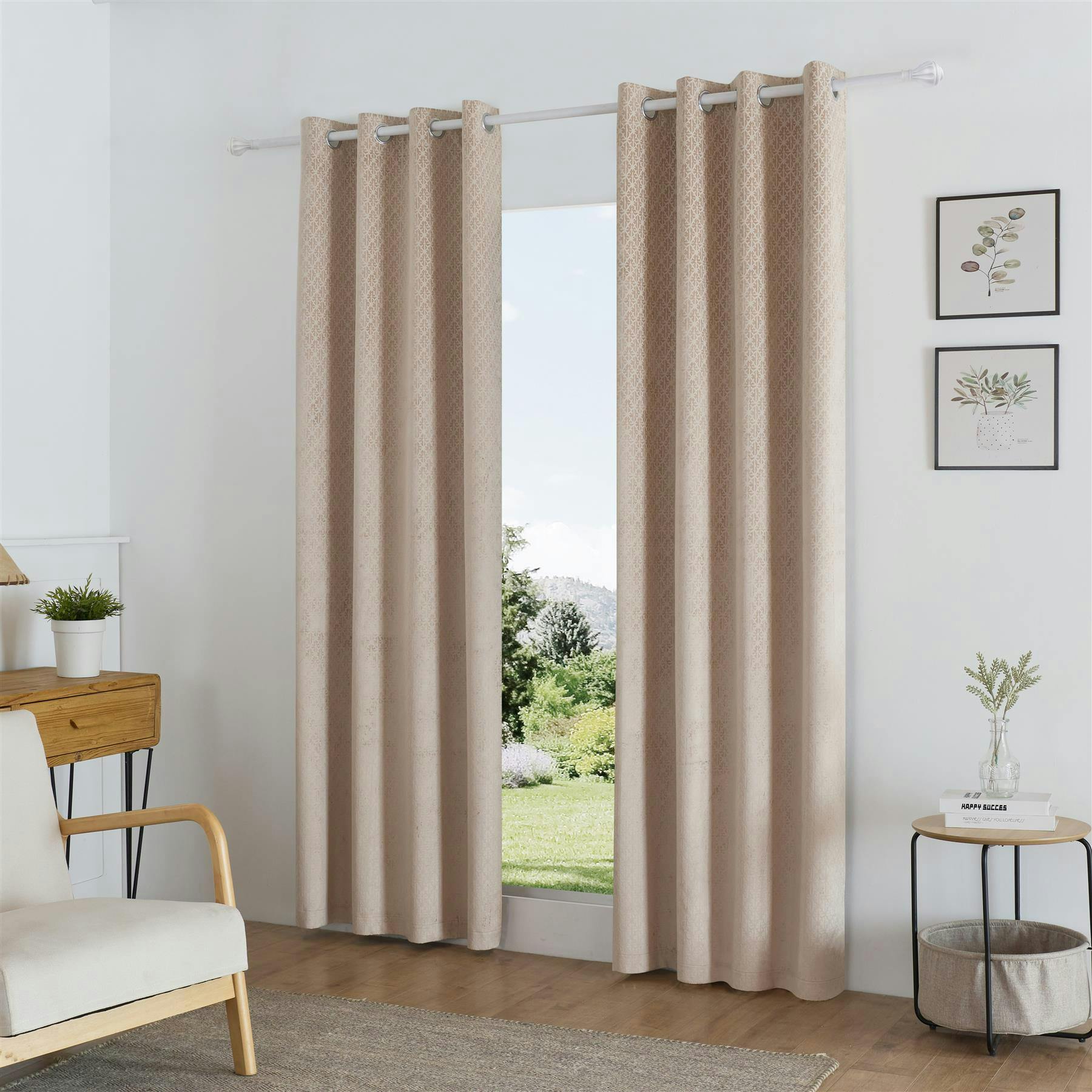Rackhams Beige Temple Velvet Ring Top Blackout Curtains - 229Cm Width X 183Cm Drop
