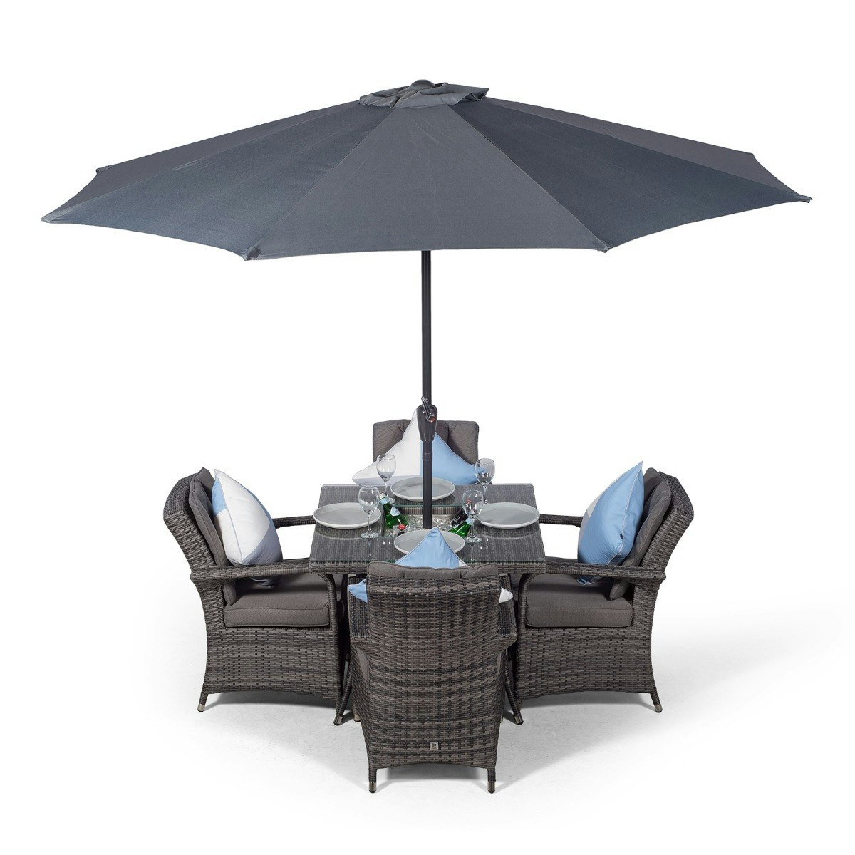 Rackhams Grey Arizona Square 4 Seater Patio Dining Set With Ice Bucket Drinks Cooler - 1