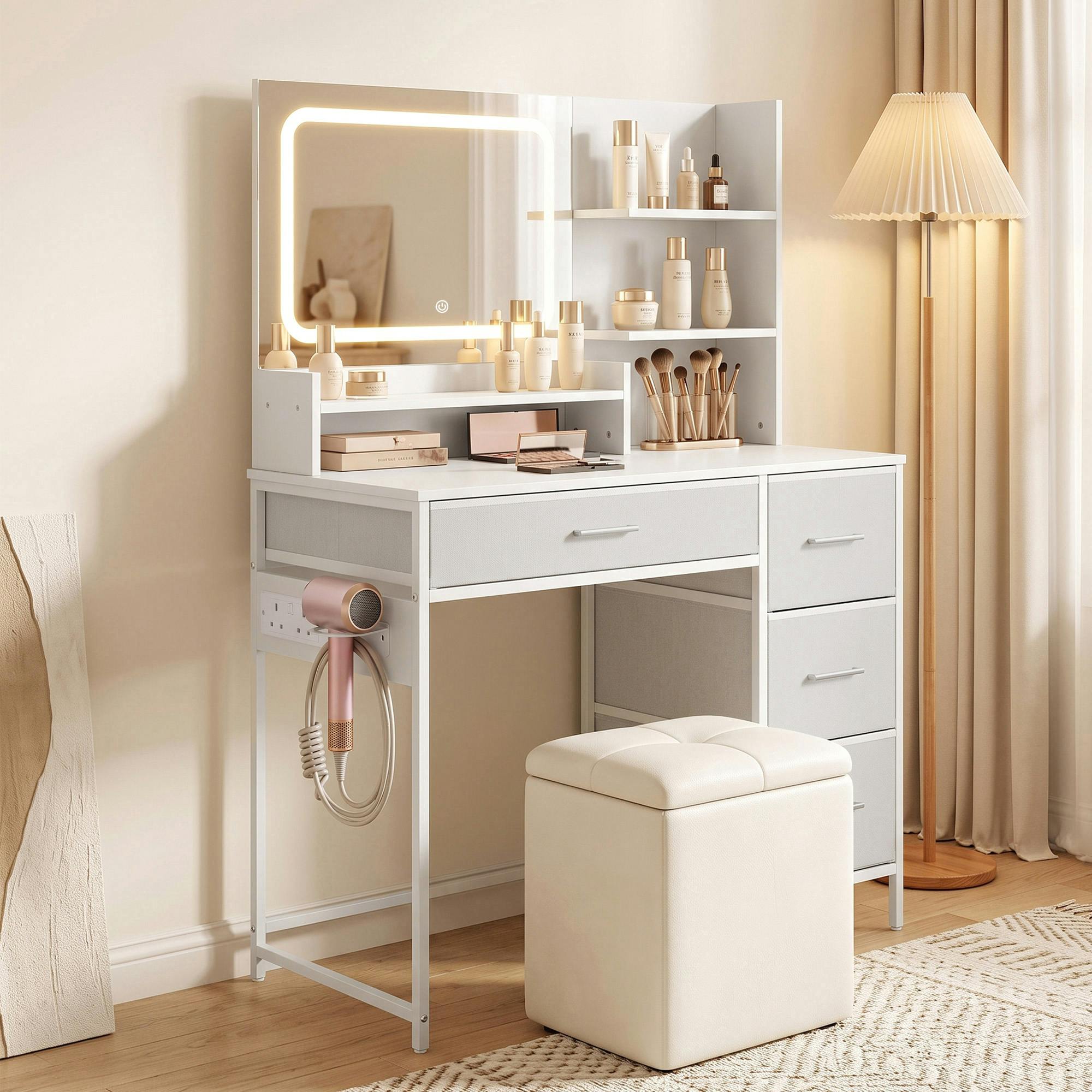 Homcom Light/White Vanity Dressing Table With 3-Colour Led Mirror And Power Outlet - 88