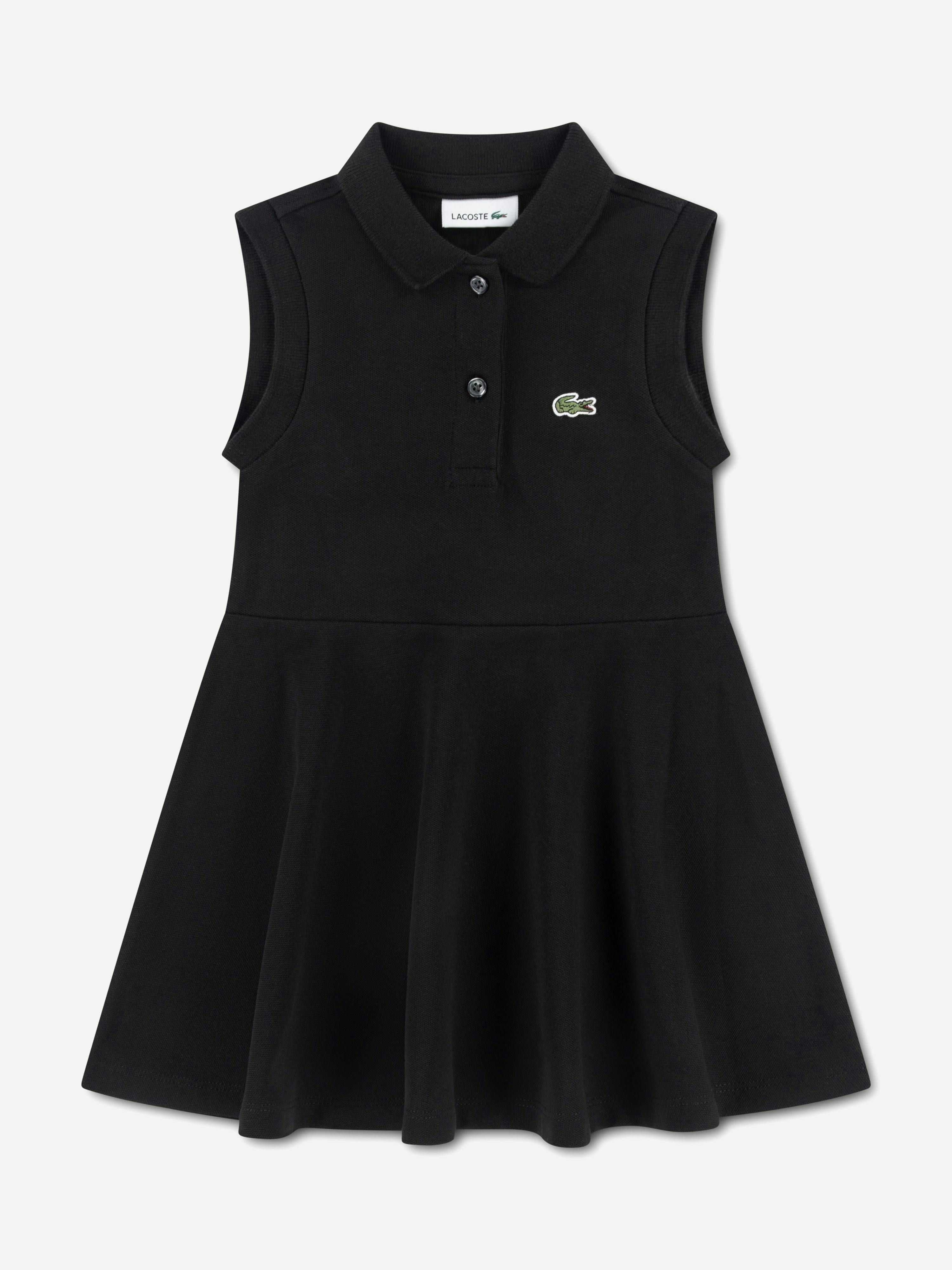 Lacoste Kids Girls Black Lacoste Sleeveless Pique Polo Dress In - 10 Yrs