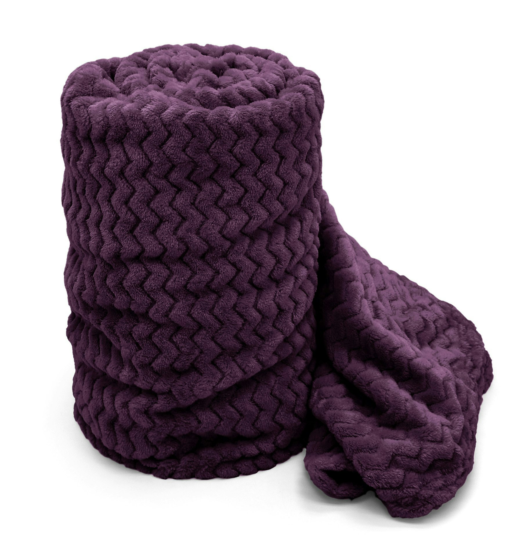 Rackhams Moda Ribbed Chevron Super Soft Blanket - 127Cm X 152Cm - Aubergine