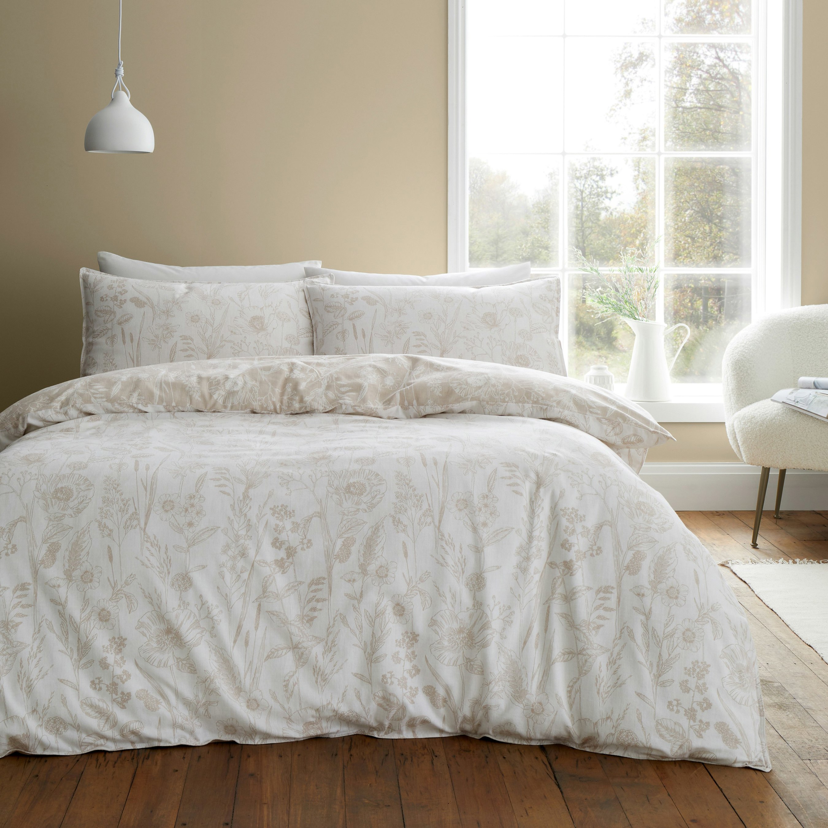 Bianca Brushed Cotton Floral Toile Reversible Duvet Cover Set - Super King