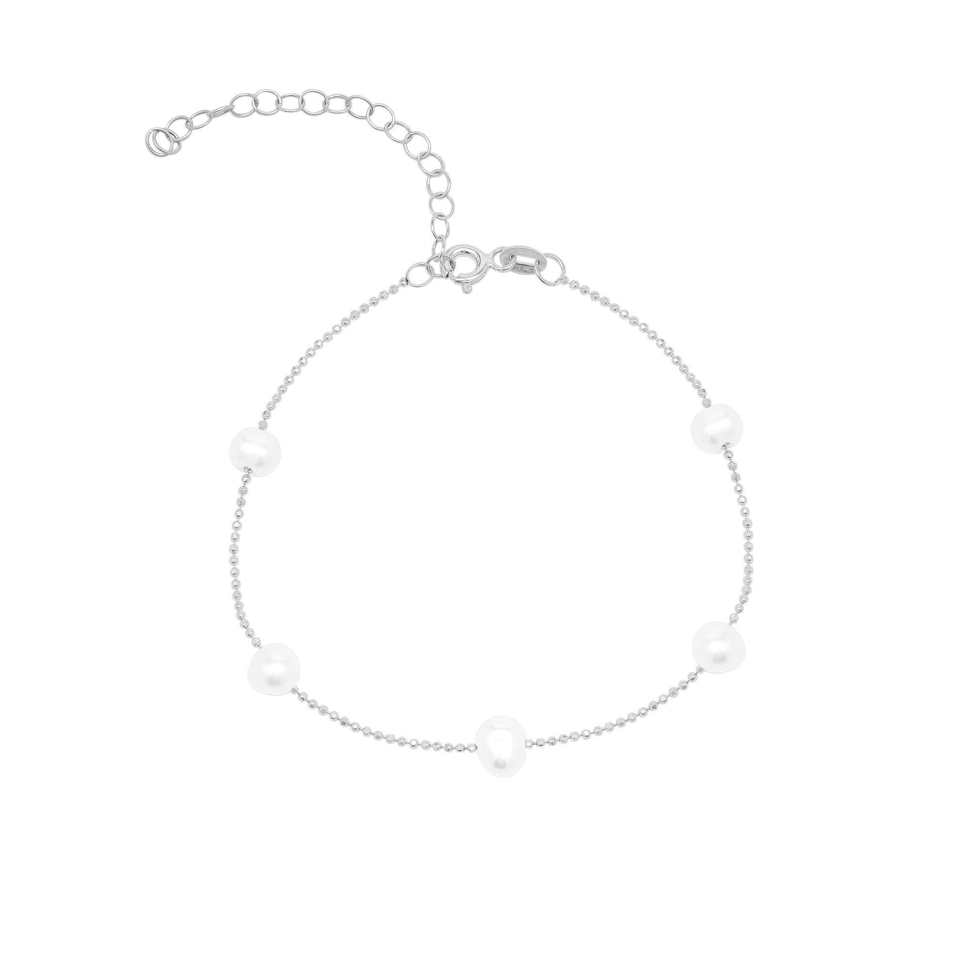 Spero London Silver Satellite Natural Baroque Pearl Sterling Bracelet