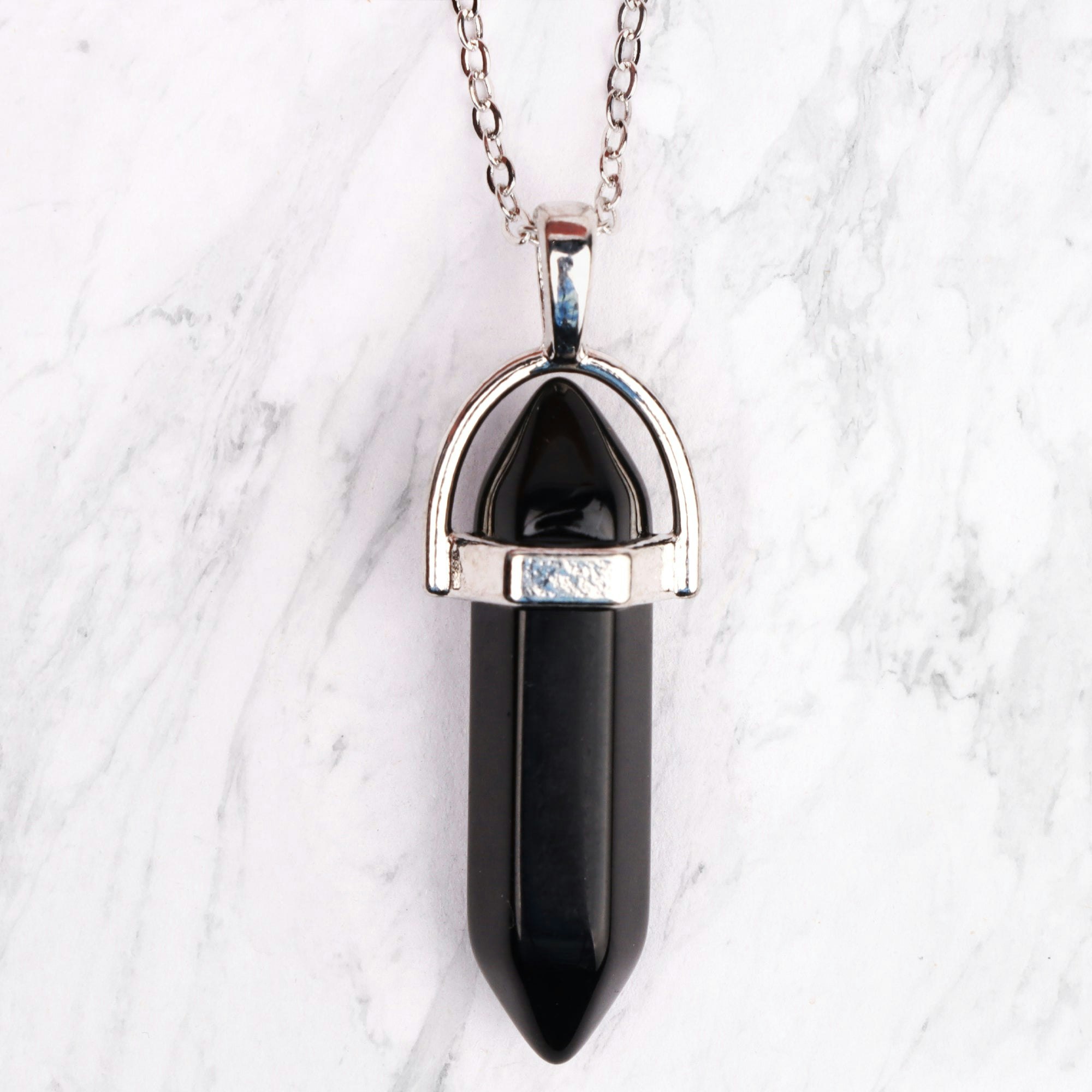 Myga Silver/Black Plated Crystal Pendant - Obsidian