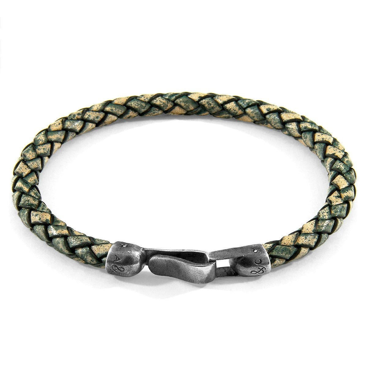 Anchor & Crew Green/Silver Petrol Skye And Braided Leather Bracelet - M - 21Cm (Most Popular)