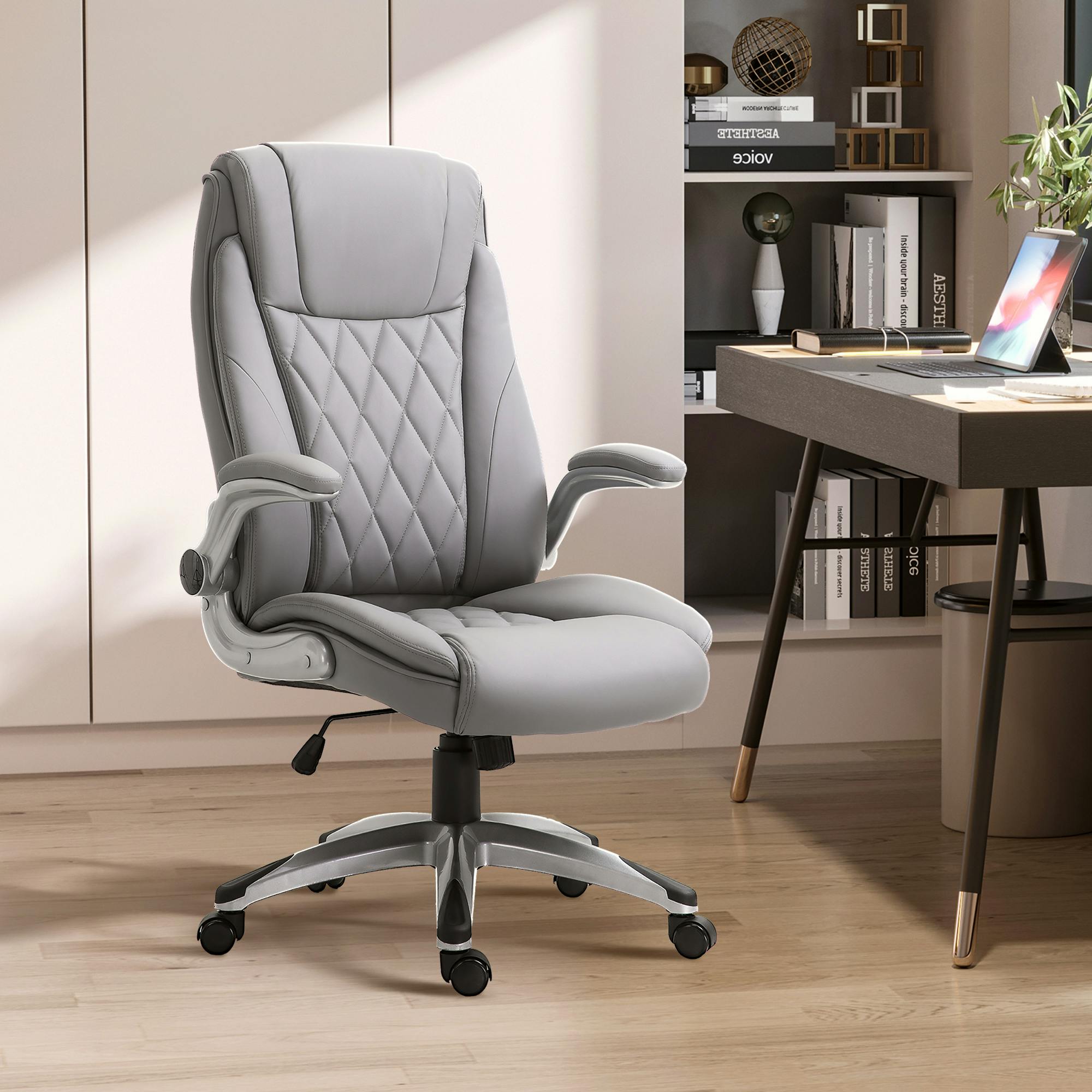 Vinsetto Executive Office Chair with Arms PU Leather Ergonomic Grey | Tilt Function, Adjustable Height, Swivel Rolling, Home Office Working - Image 4