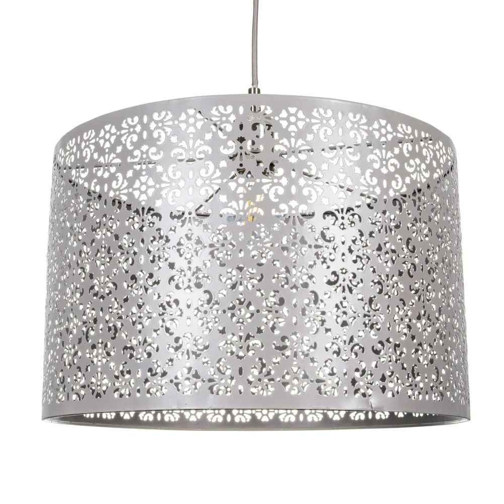 Rackhams Grey/Light Marrakech Designed Large Metal Pendant Shade With Floral Decoration