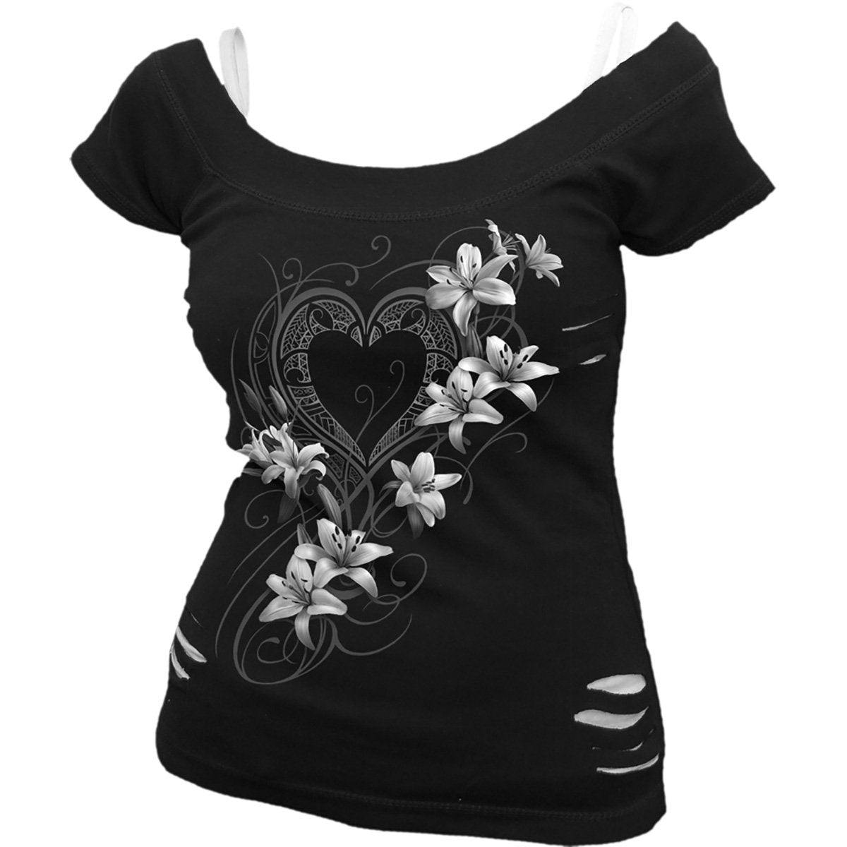 Spiral Direct White/Black Pure Of Heart - 2In1 Ripped Top - 4XL - Digital - Digital