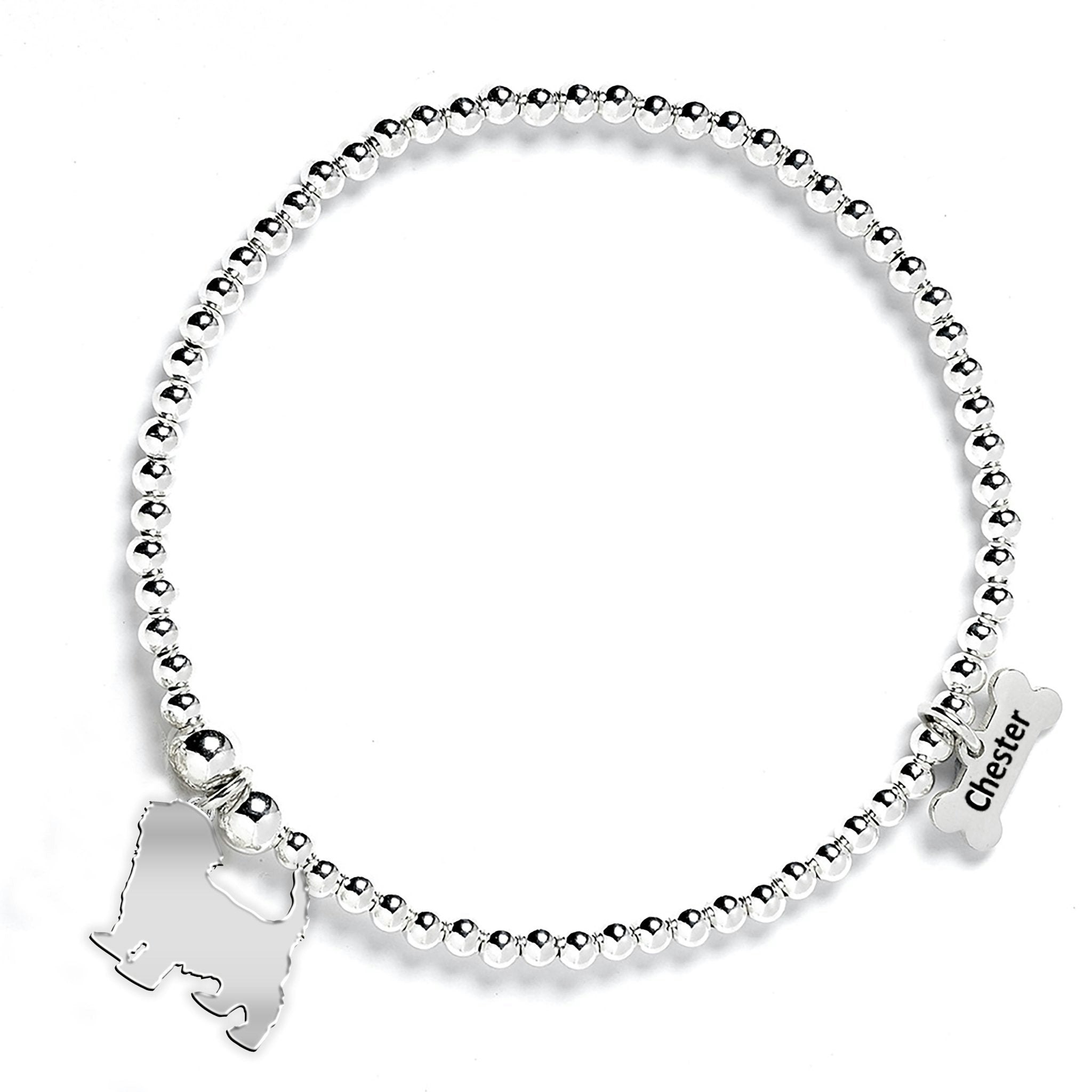 Mylee London Silver Havanese Silhouette Ball Bead Bracelet - Personalised - No