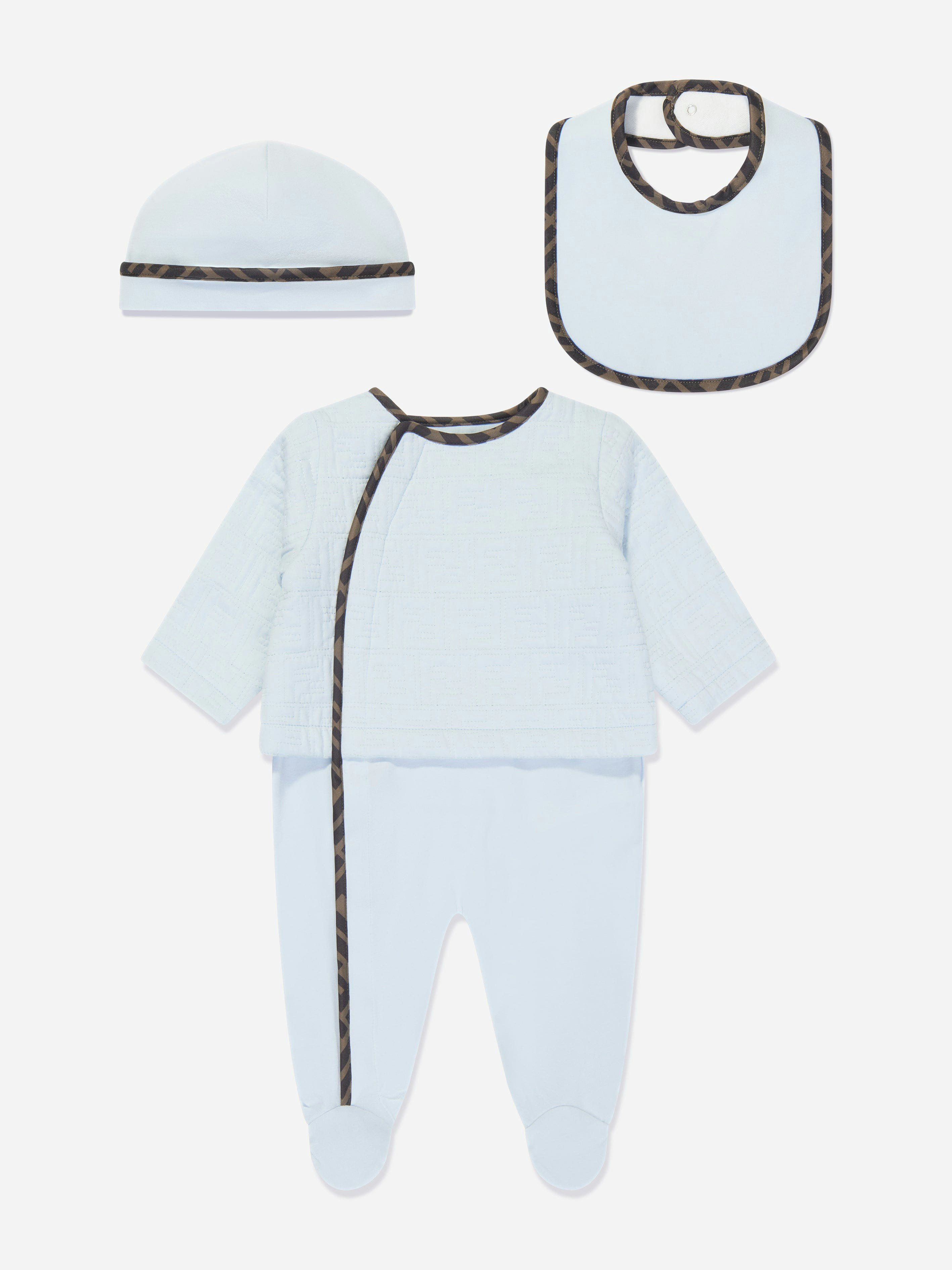 Fendi Kids Girls Blue Fendi Baby Cotton Babygrow Gift Set (3 Piece) In - 3 Mths