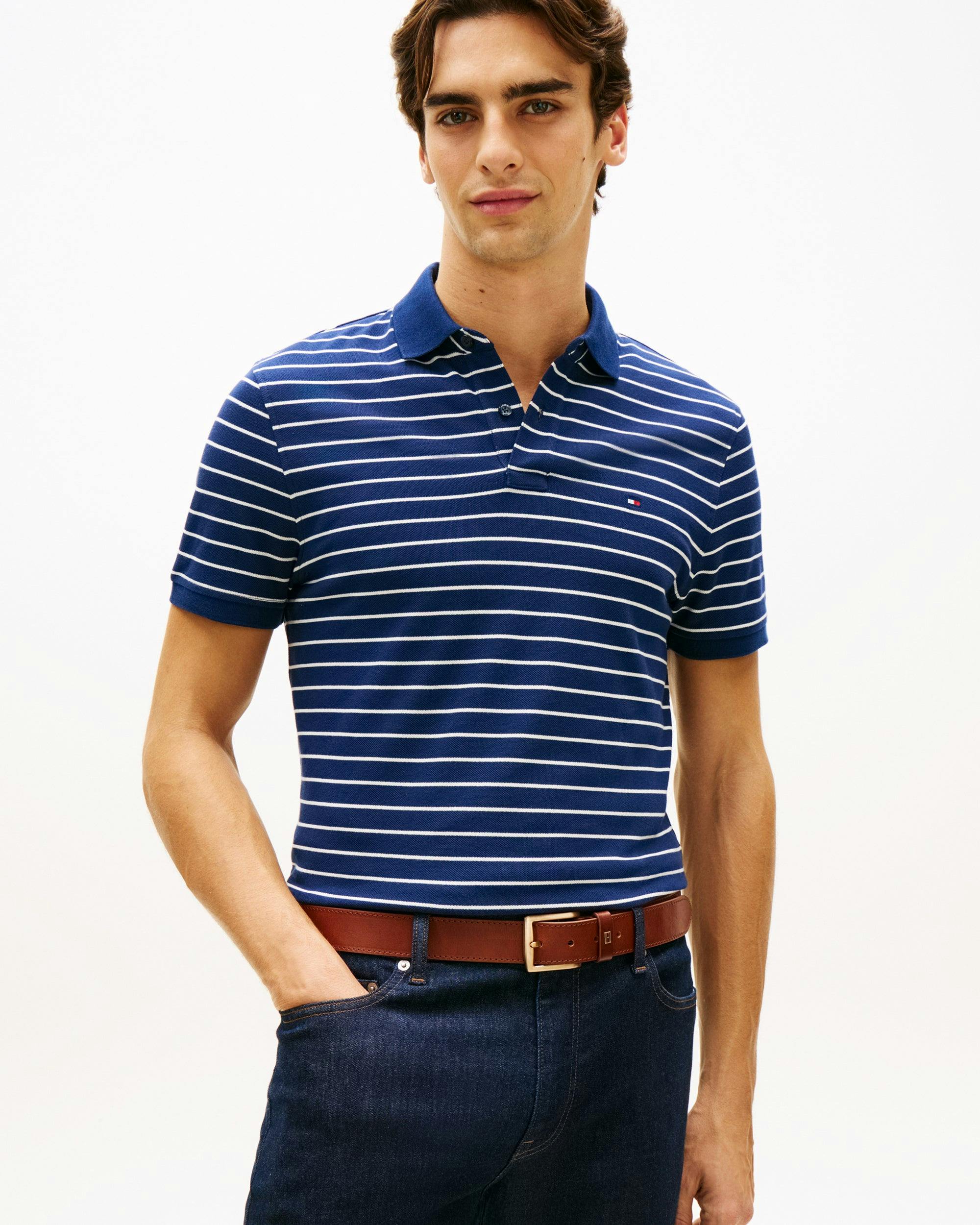 Tommy Hilfiger Men's Ivory 1985 Regular Fit Polo - Carbon Navy/ Petal - Carbon Navy/ Petal - Xl