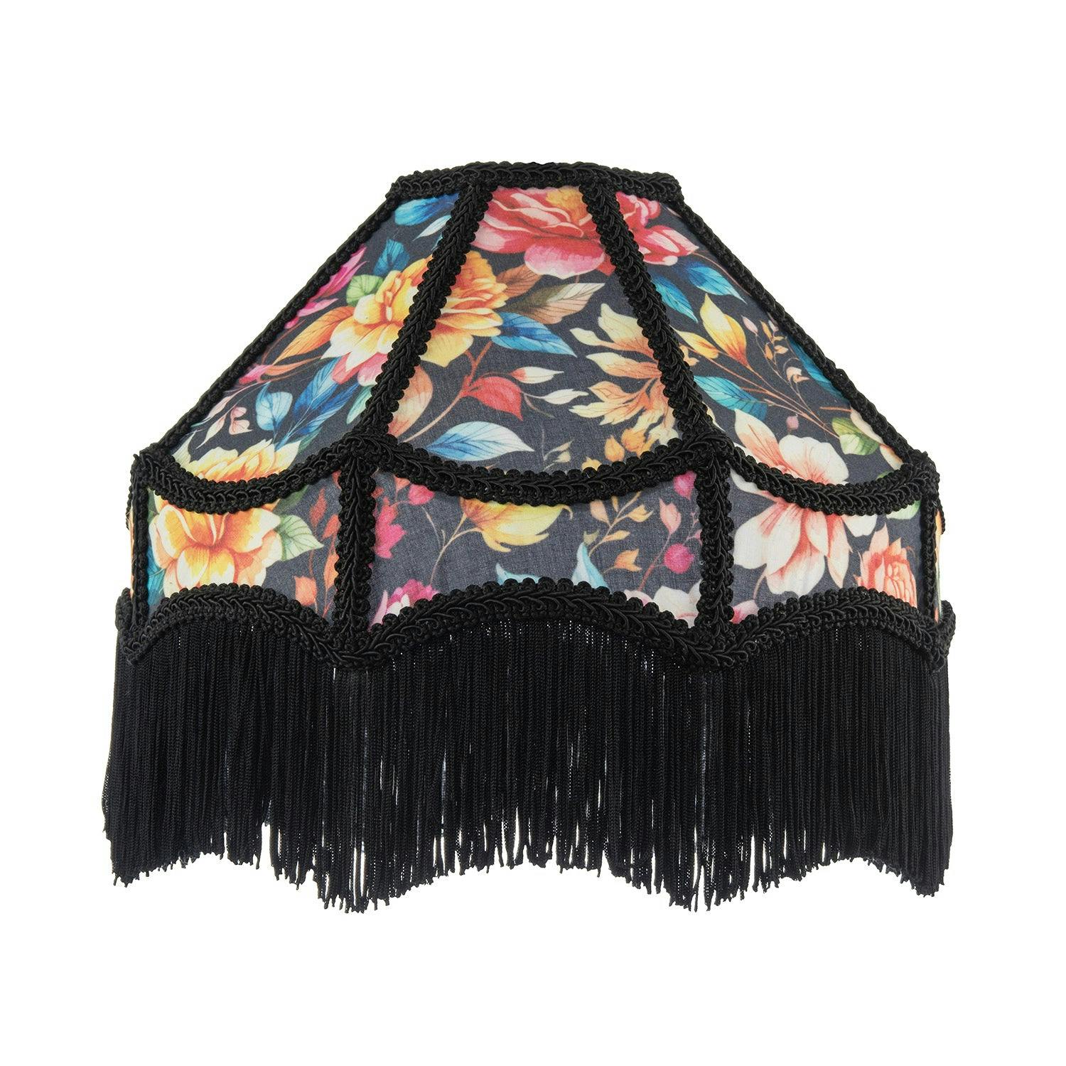 Rackhams Black Victorian Empire Lamp Shade With Chic Multi Colour Floral Design