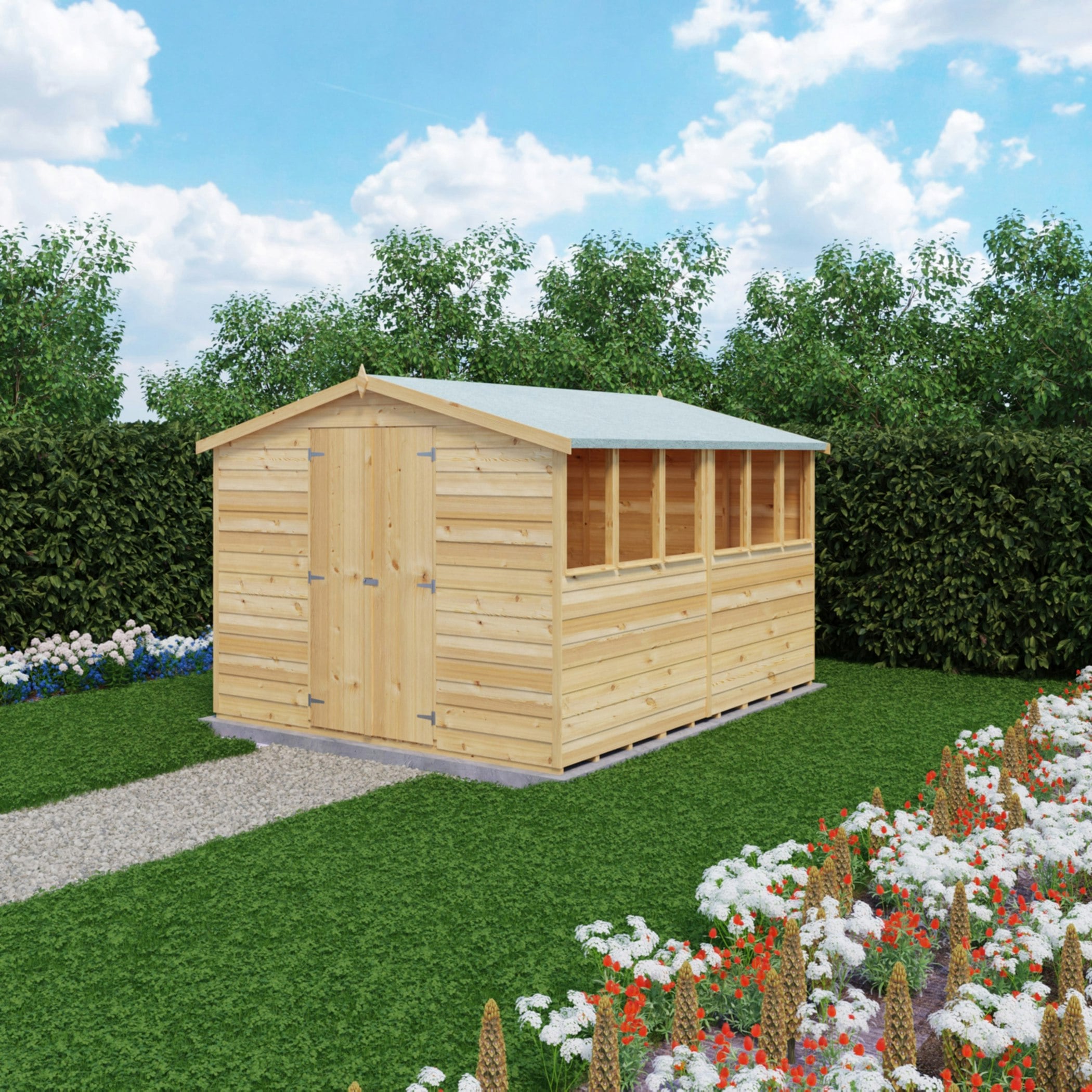 Rackhams Light/Green Overlap Double Door 10X8 Storage Shed