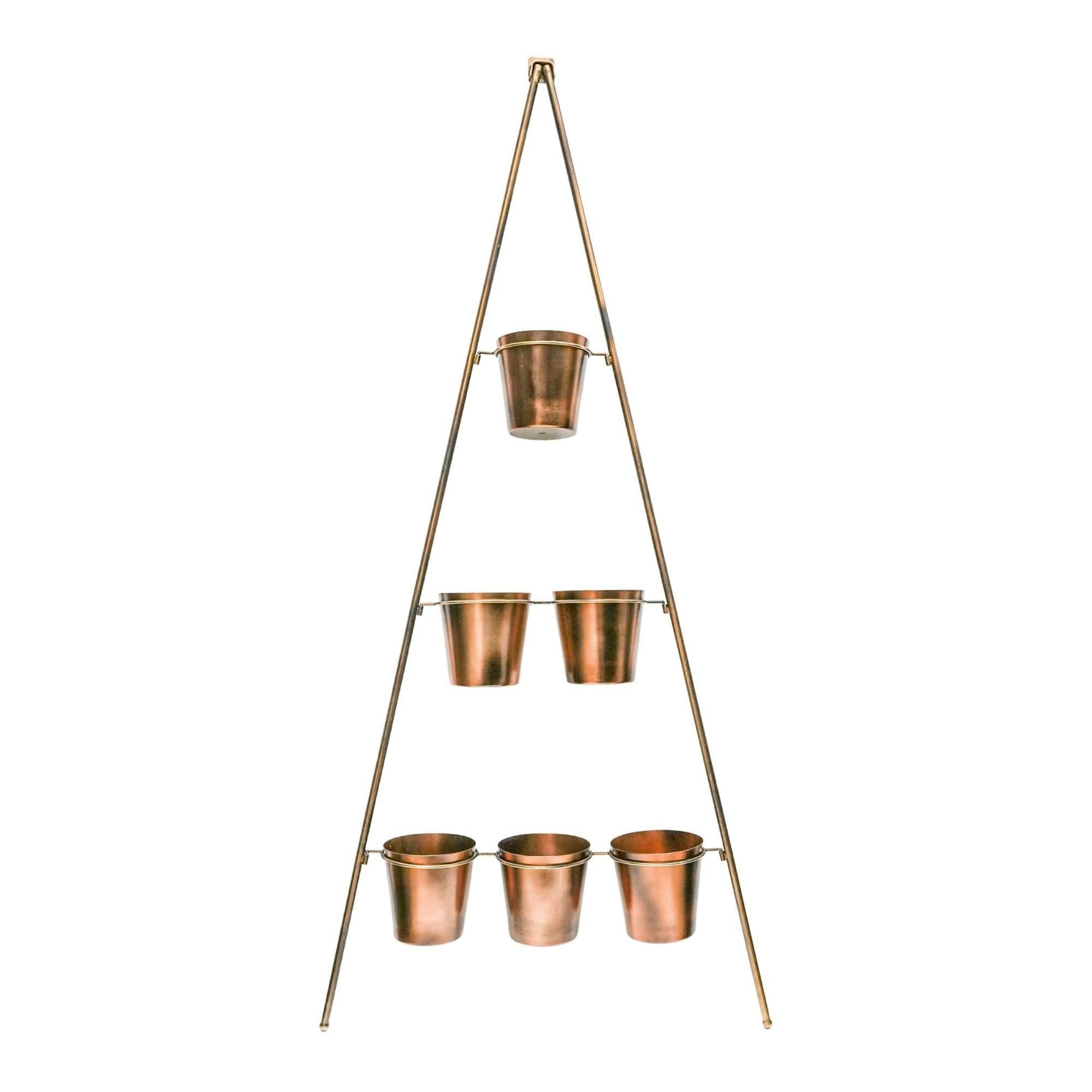 Rackhams Gold Outdoor Vertical Metal Wall Plant Stand With Planters - Large
