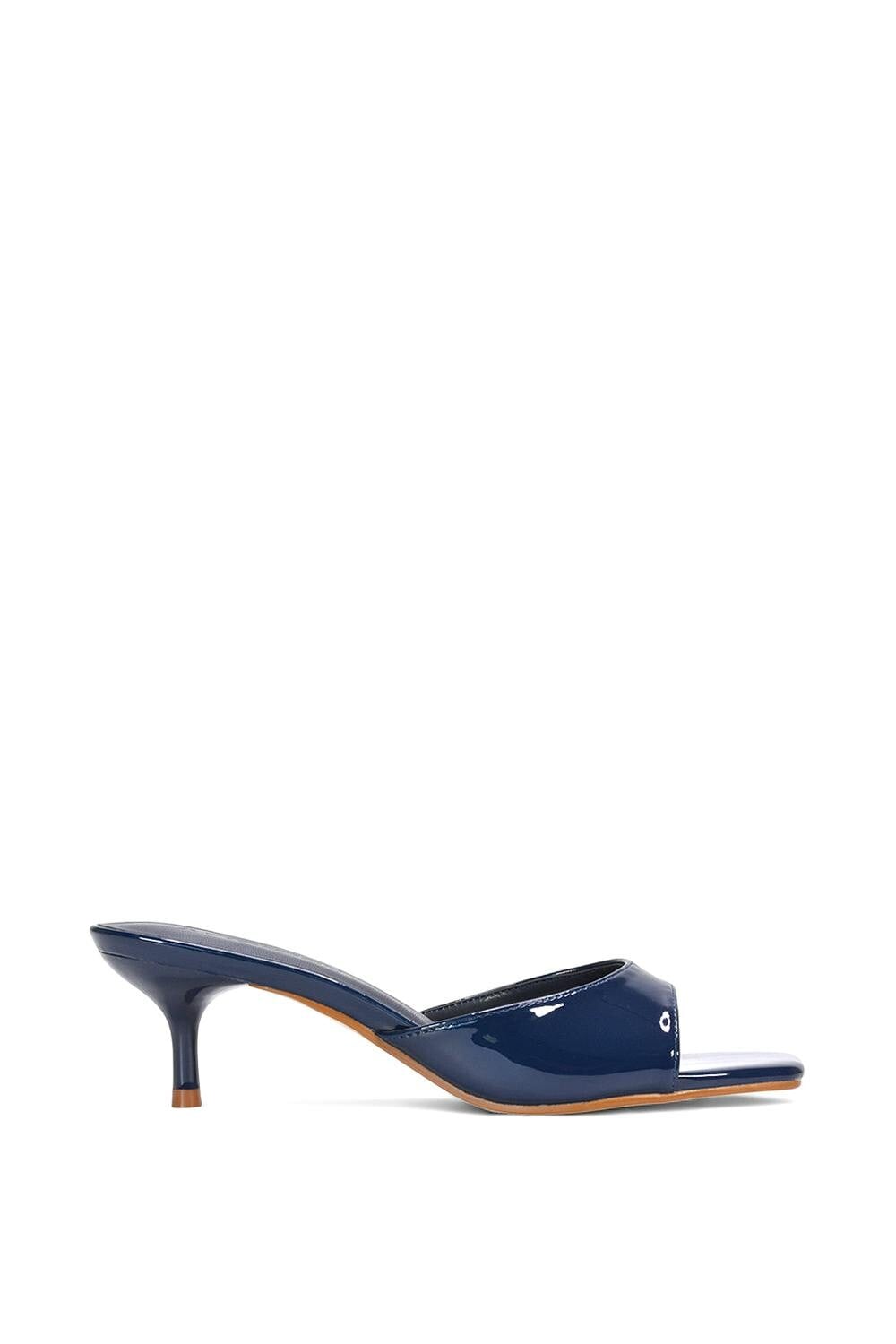 Xy London Women's Black/Gold Square Toe Kitten Heel Slip On Heeled Sandal Mules - Navy - 7