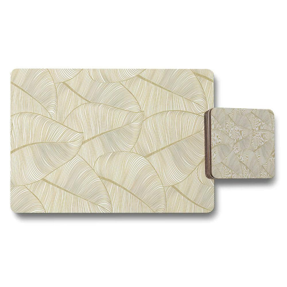 Rackhams Gold Leaf Pattern Placemat And Coaster Set For Dining Table