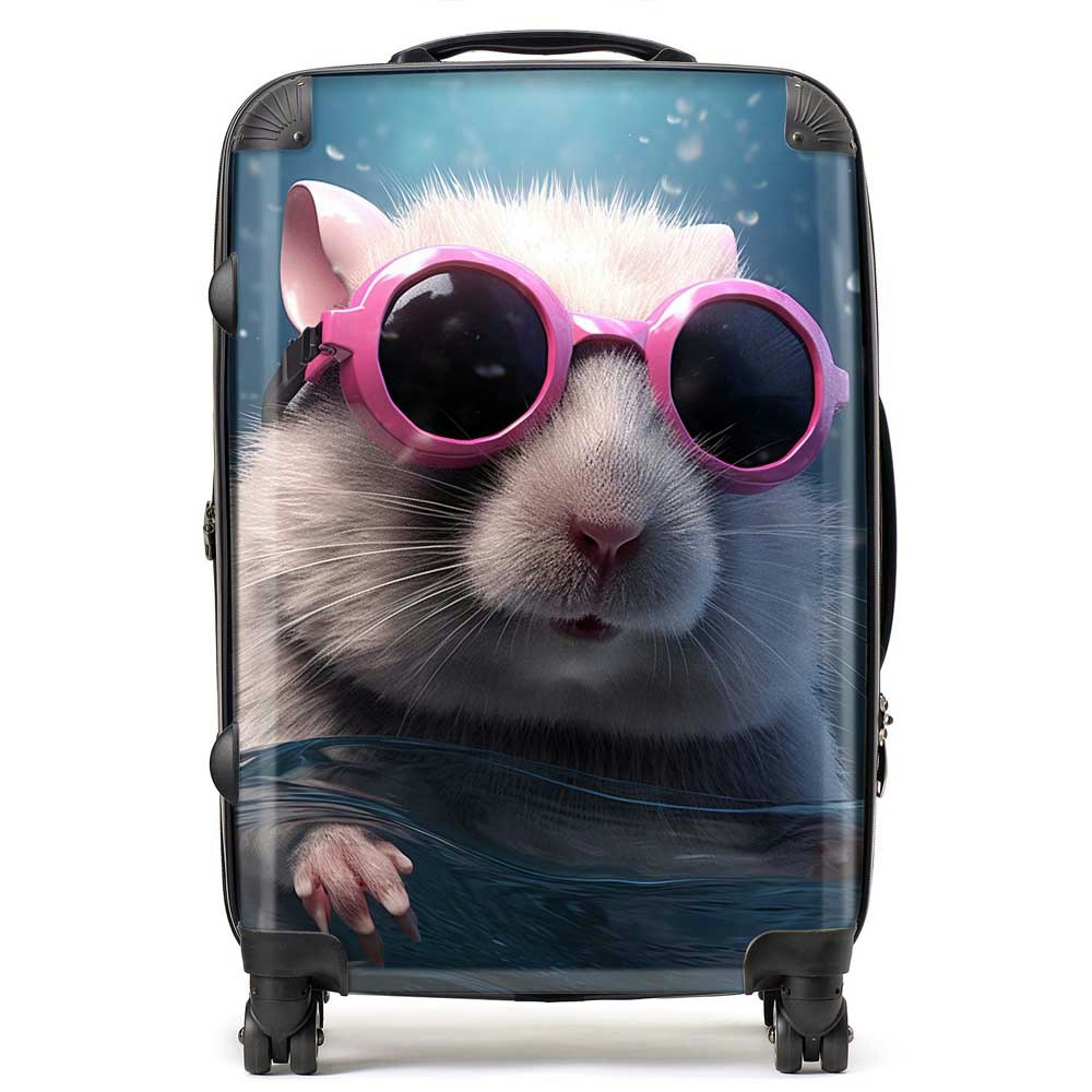 Warren Reed Pink Splashart Doormouse With Glasses Suitcase - Medium
