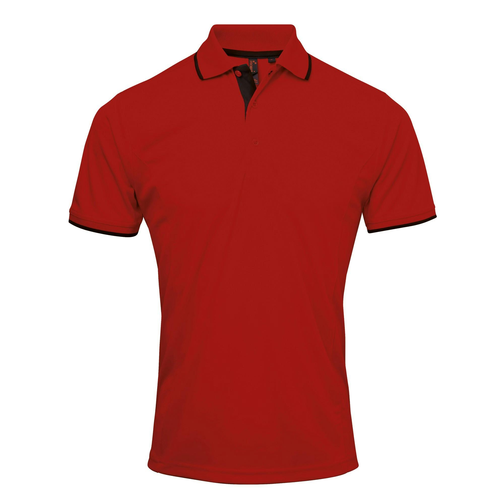 Premier Mens Contrast Coolchecker Polo Shirt (Red/Black) - Size Medium - Image 3