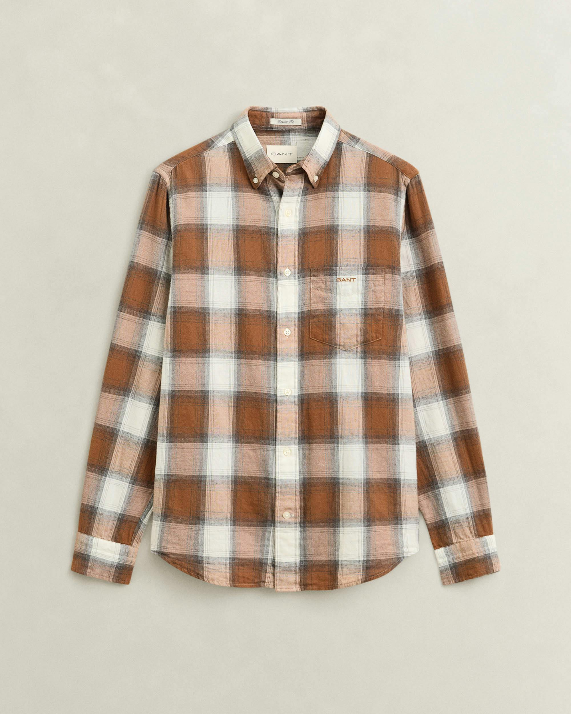Gant Men's Brown Regular Fit Windblown Flannel Broad Check Shirt - 273 Caramel - 273 Caramel - L