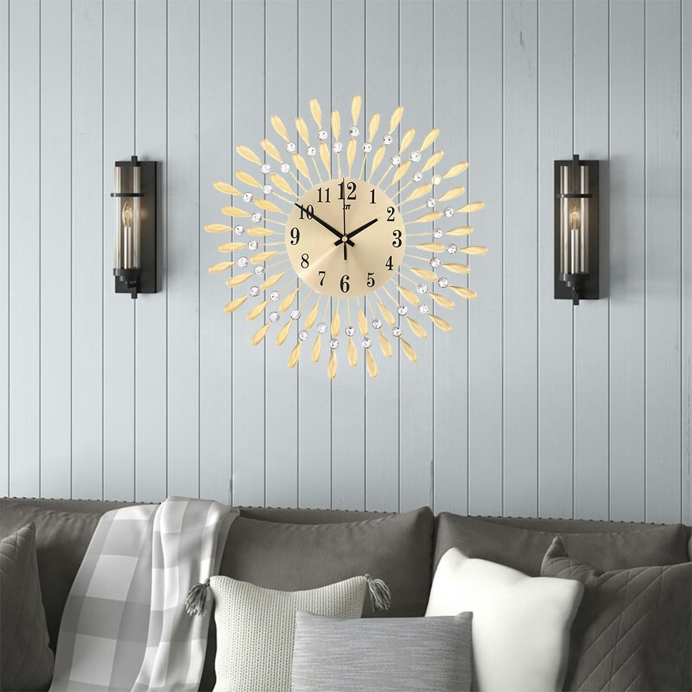 Rackhams Gold 37.5Cm Dia European Drop-Shape Metal Silent Wall Clock With Crystal,