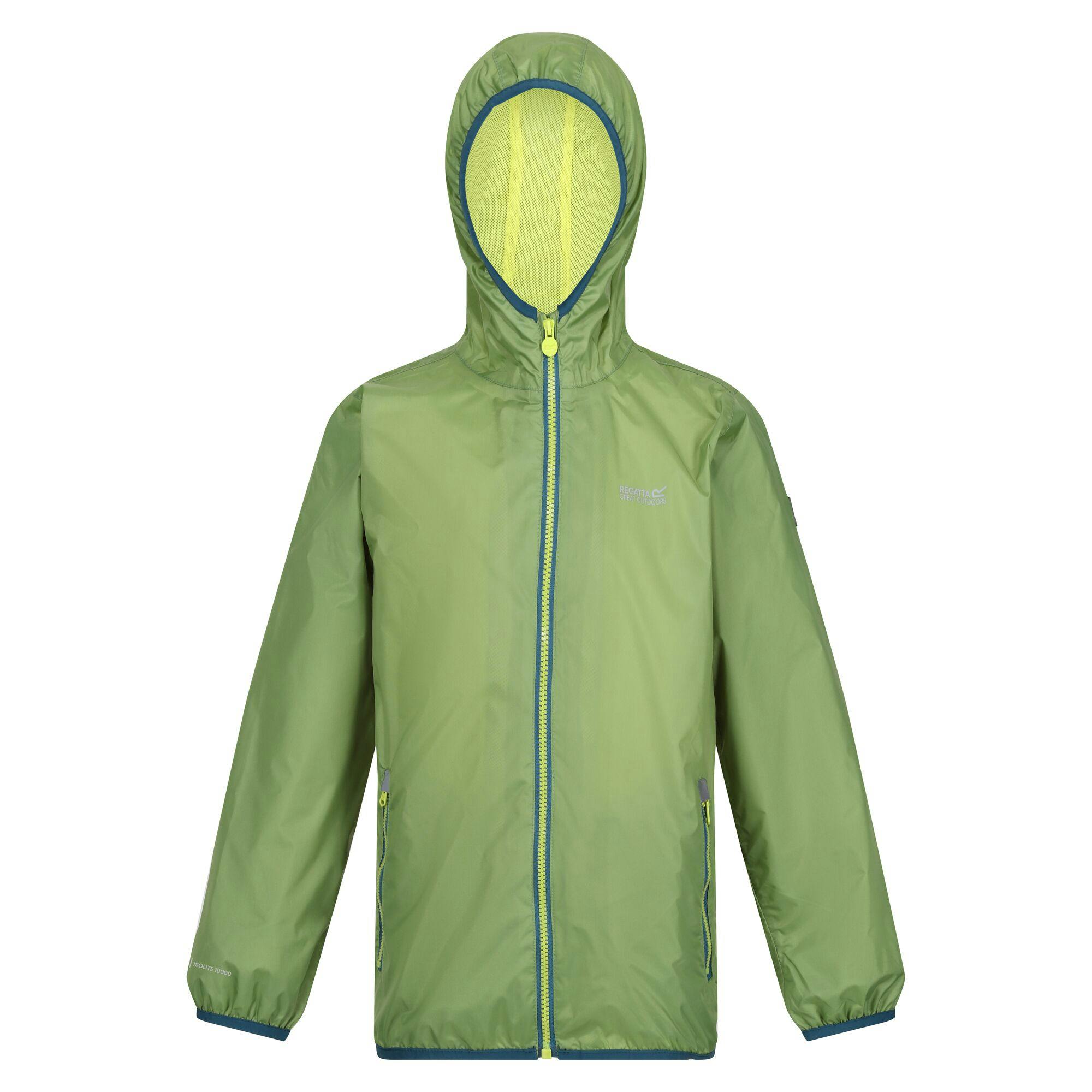 Regatta Green Great Outdoors Kids Lever Ii Packaway Rain Jacket - Piquant - Piquant - 3-4 Years - 100% Polyamide