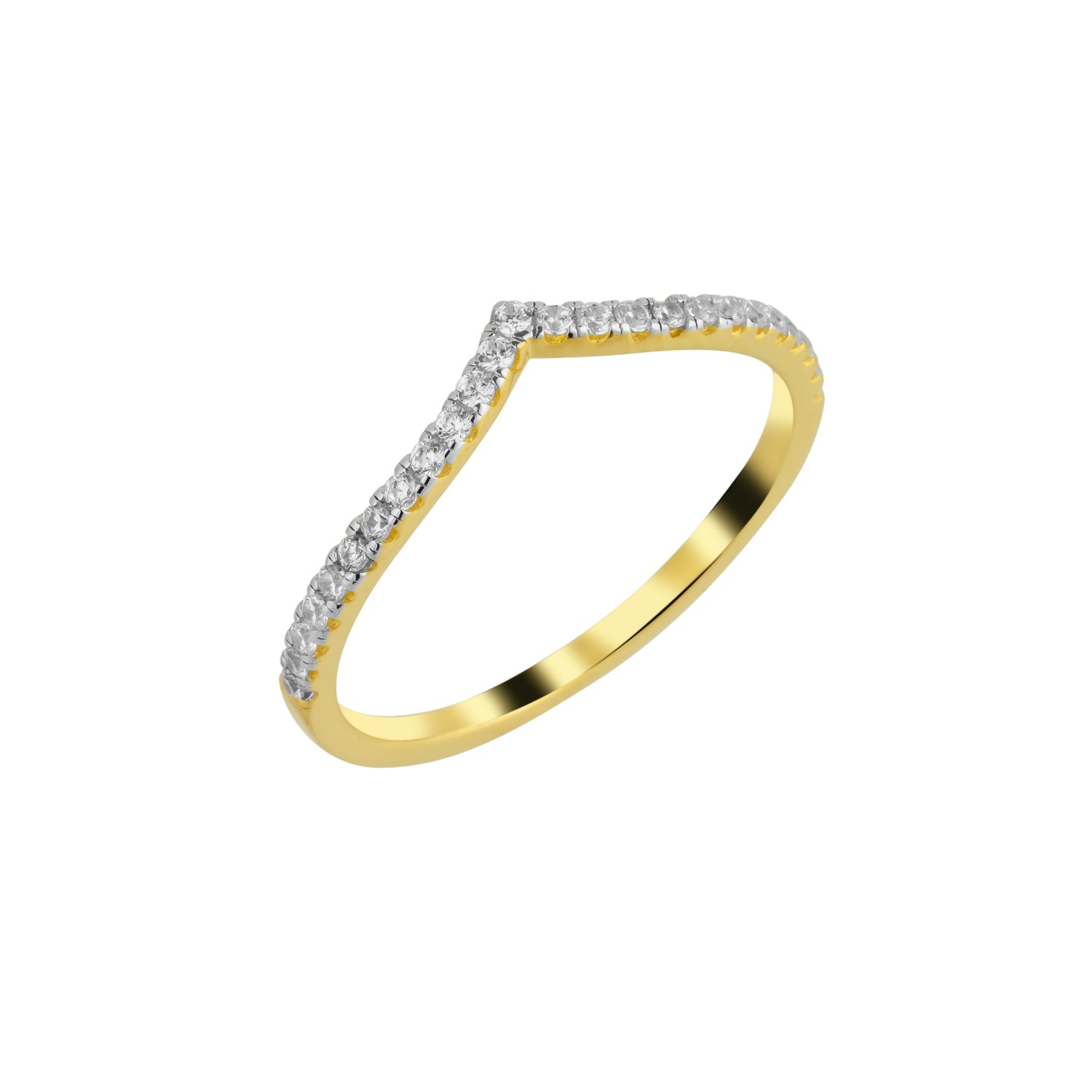 Spero London Silver/Gold Pave Wishbone V Sterling Ring - S