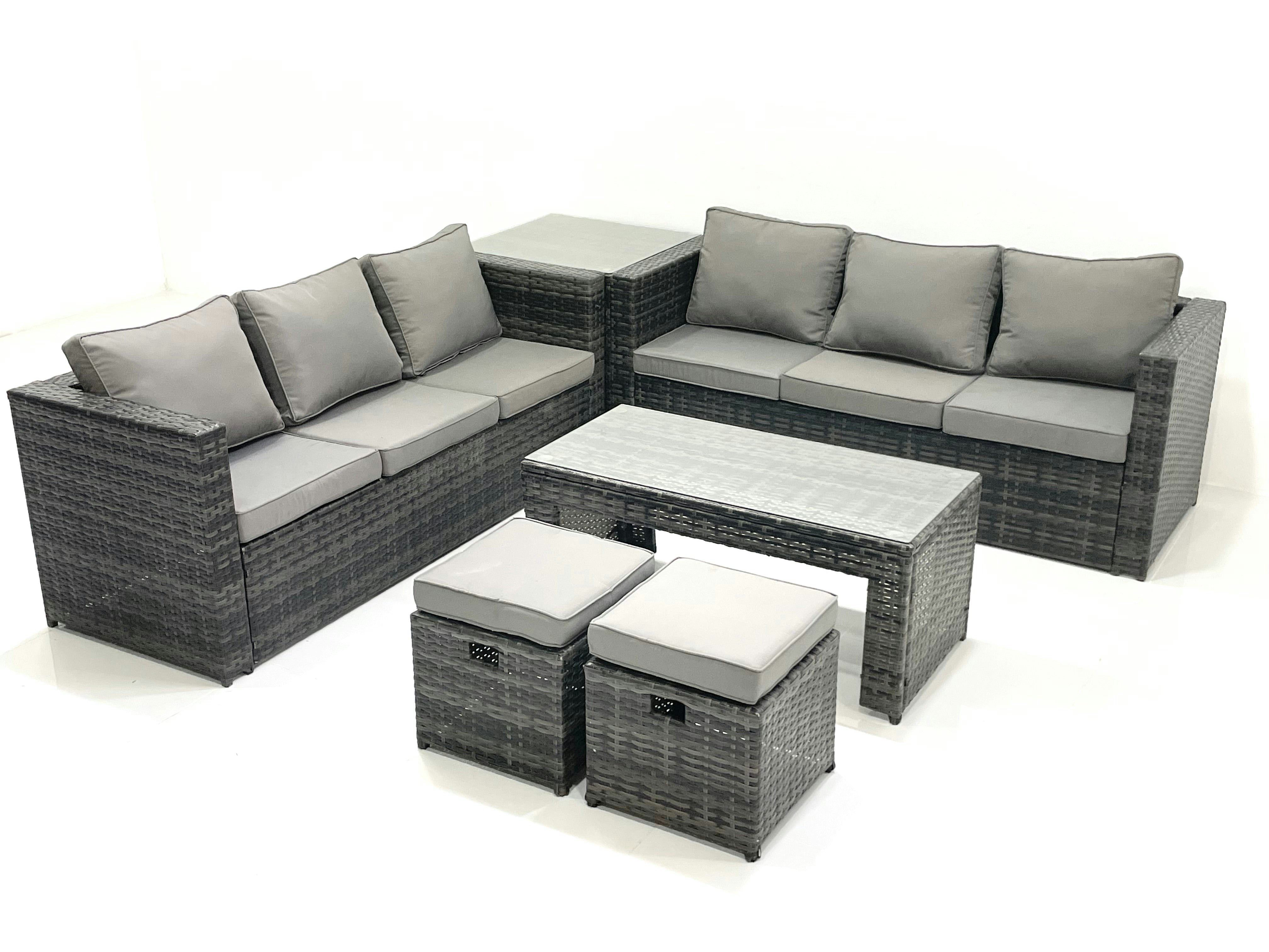 Fimous Dark/Grey Garden Outdoor Rattan Furniture Set With Sofa Coffee Table 2 Small Footstools Side Table Mixed