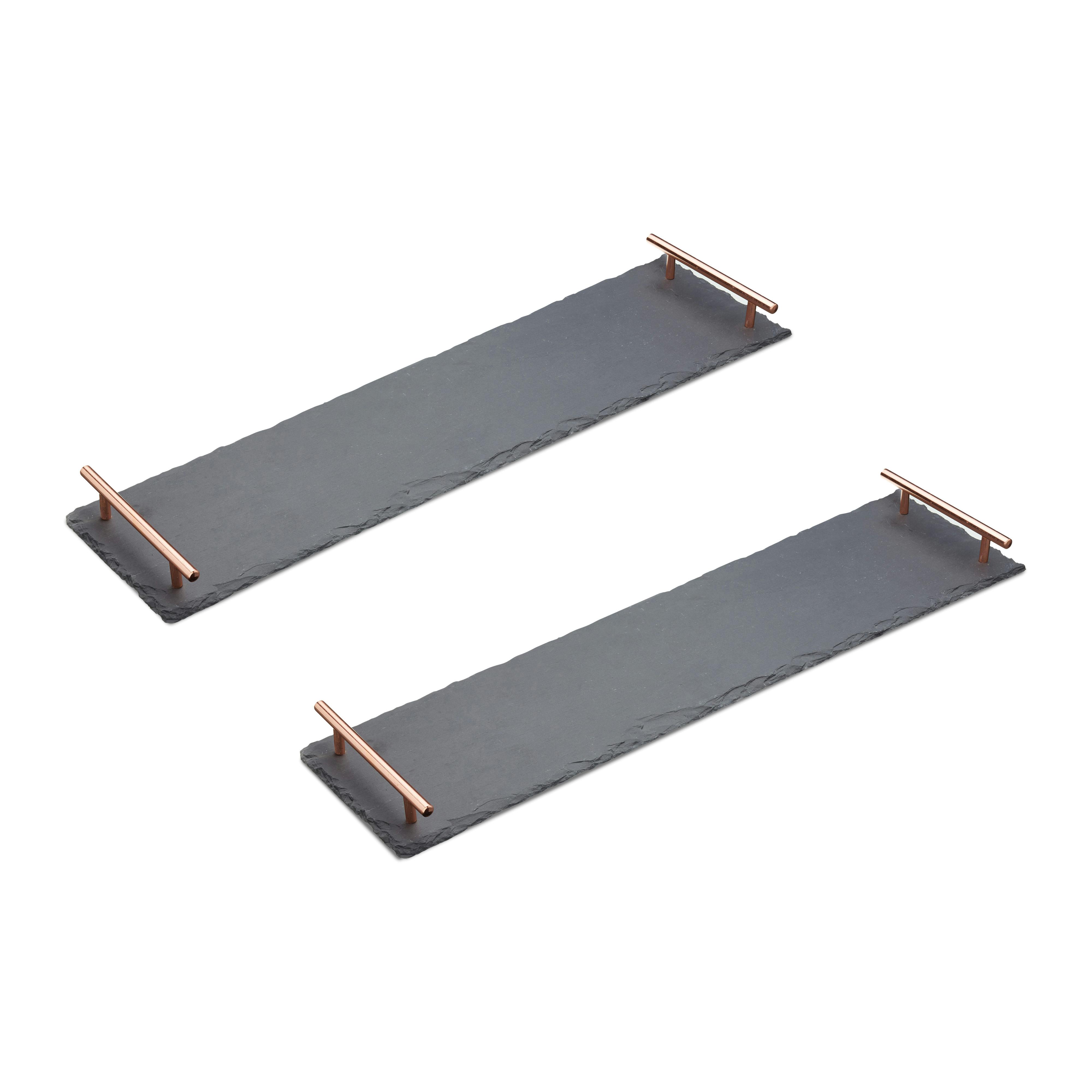Rackhams Black Appetiser Slate Serving Platters With Copper Handles For Buffets Or Dinner Parties, Set Of 2, 60 X 15Cm - Slate - Platters