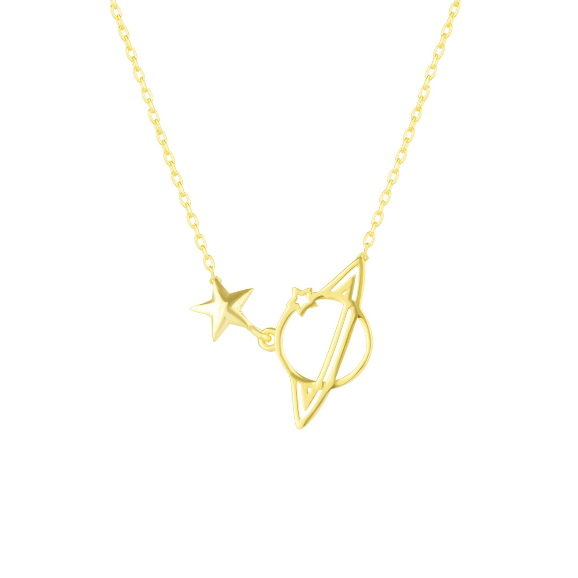 Spero London Women's Silver/Gold Sterling Saturn Necklace
