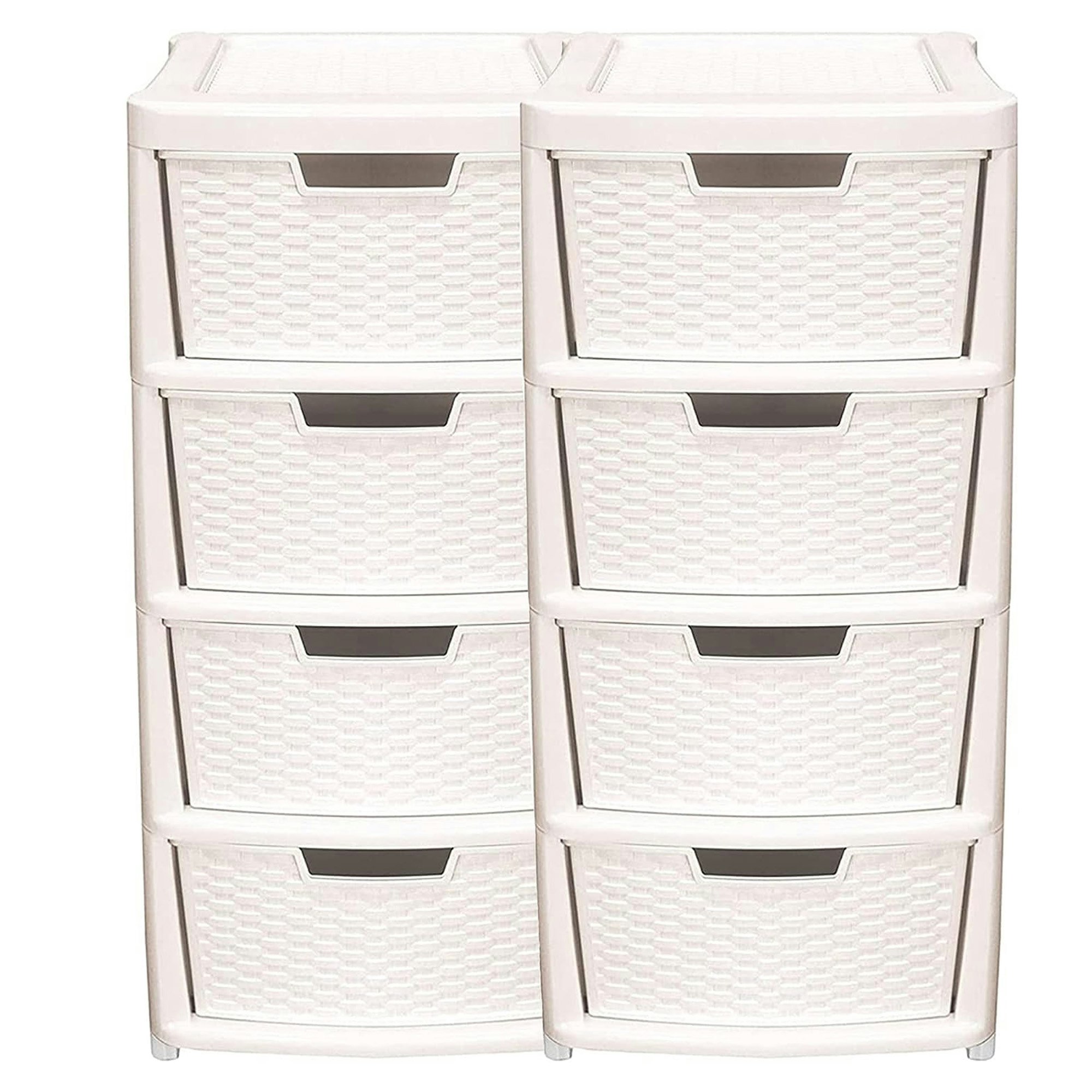 Rackhams Pink/Cream Large Or Rattan 4 Drawer Plastic Storage Modular Tower Unit