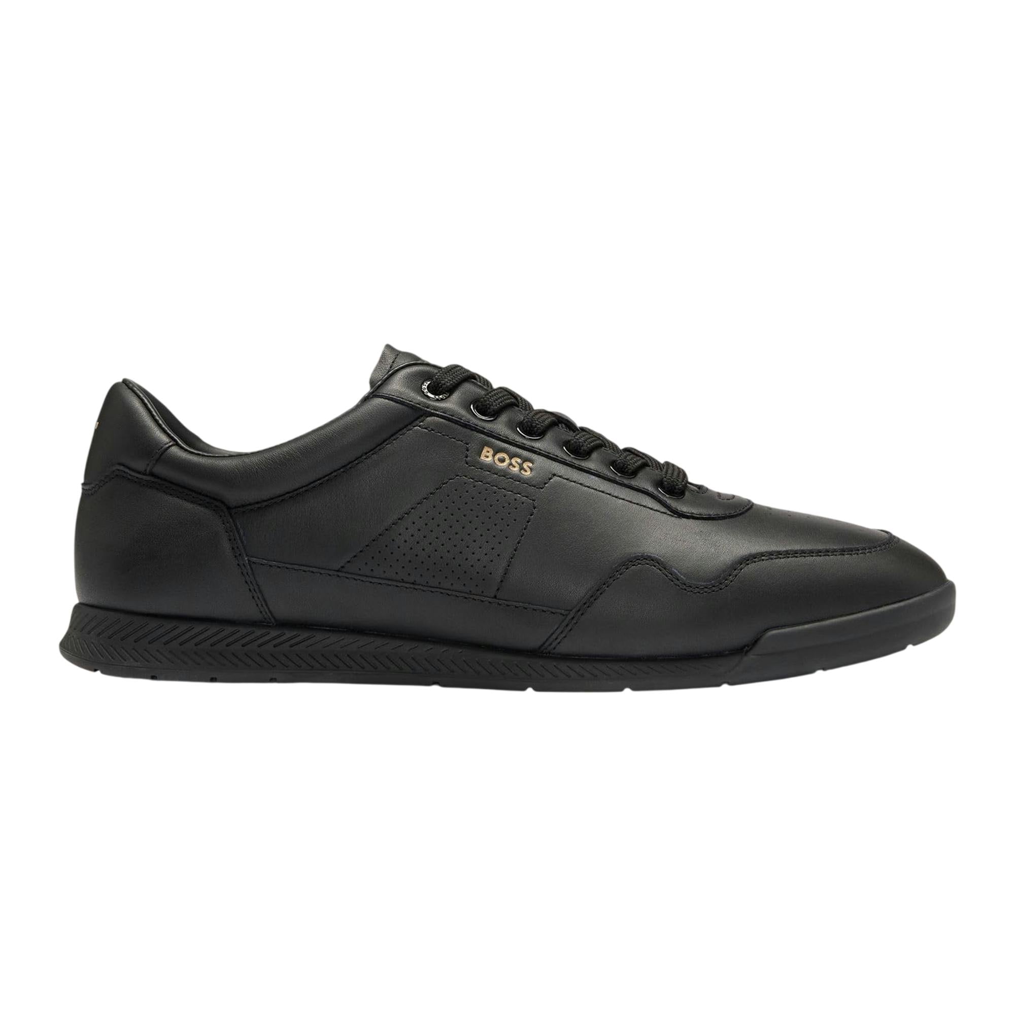 Boss Men's Black Nitan Leather Trainers - 10 Uk - 100% Mixed