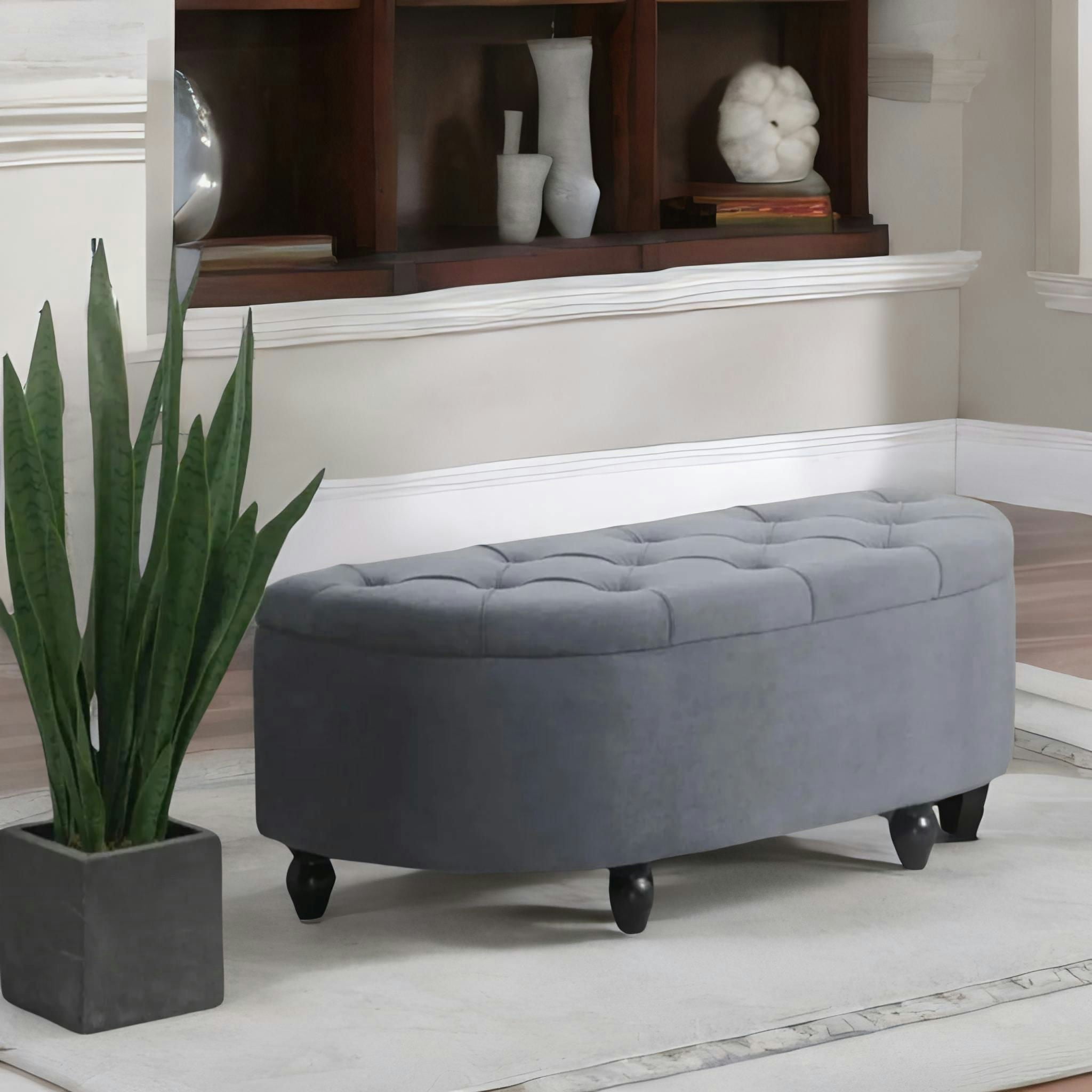 Rafaelo Mobilia Dark/Grey Upholstered Half Circle Wooden Ottoman Bench Seat With Storage