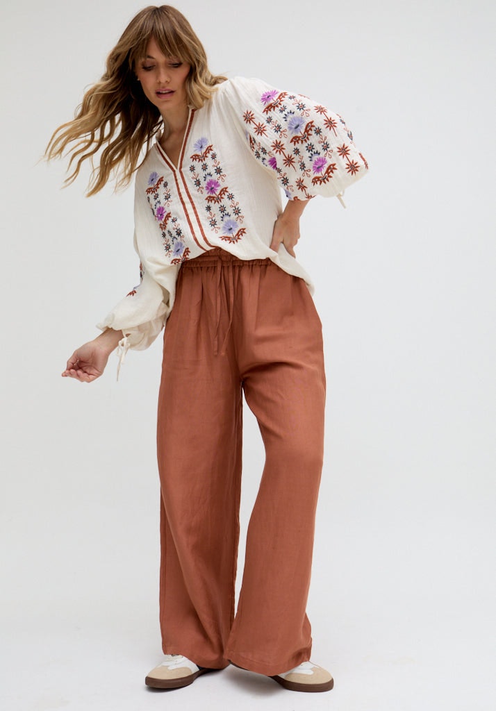 Raffya Brown Paulina Wide Leg Trouser In - Size 14