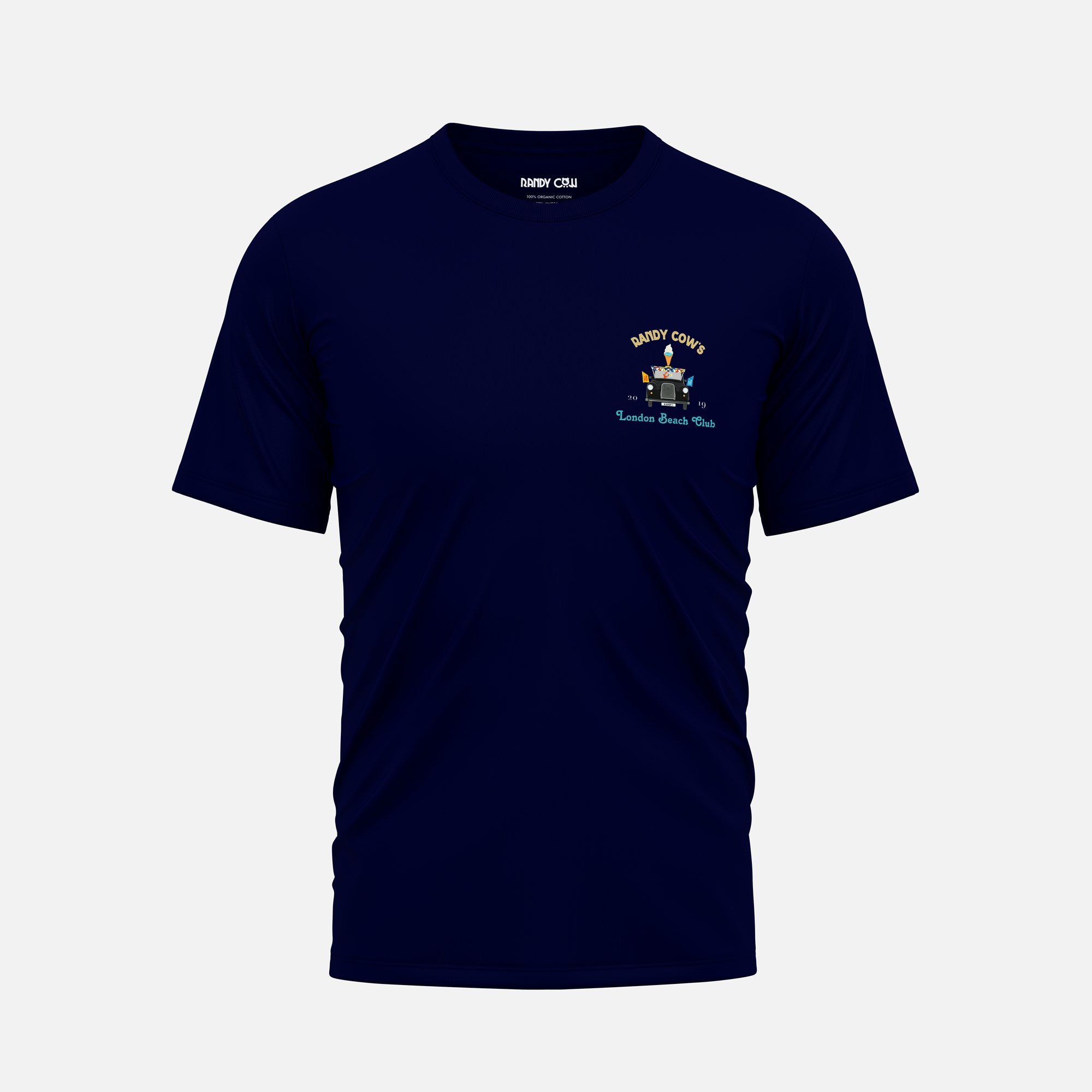 Randy Cow Black London Beach Club Taxi Club Logo - Navy Organic Cotton T-Shirt - 5