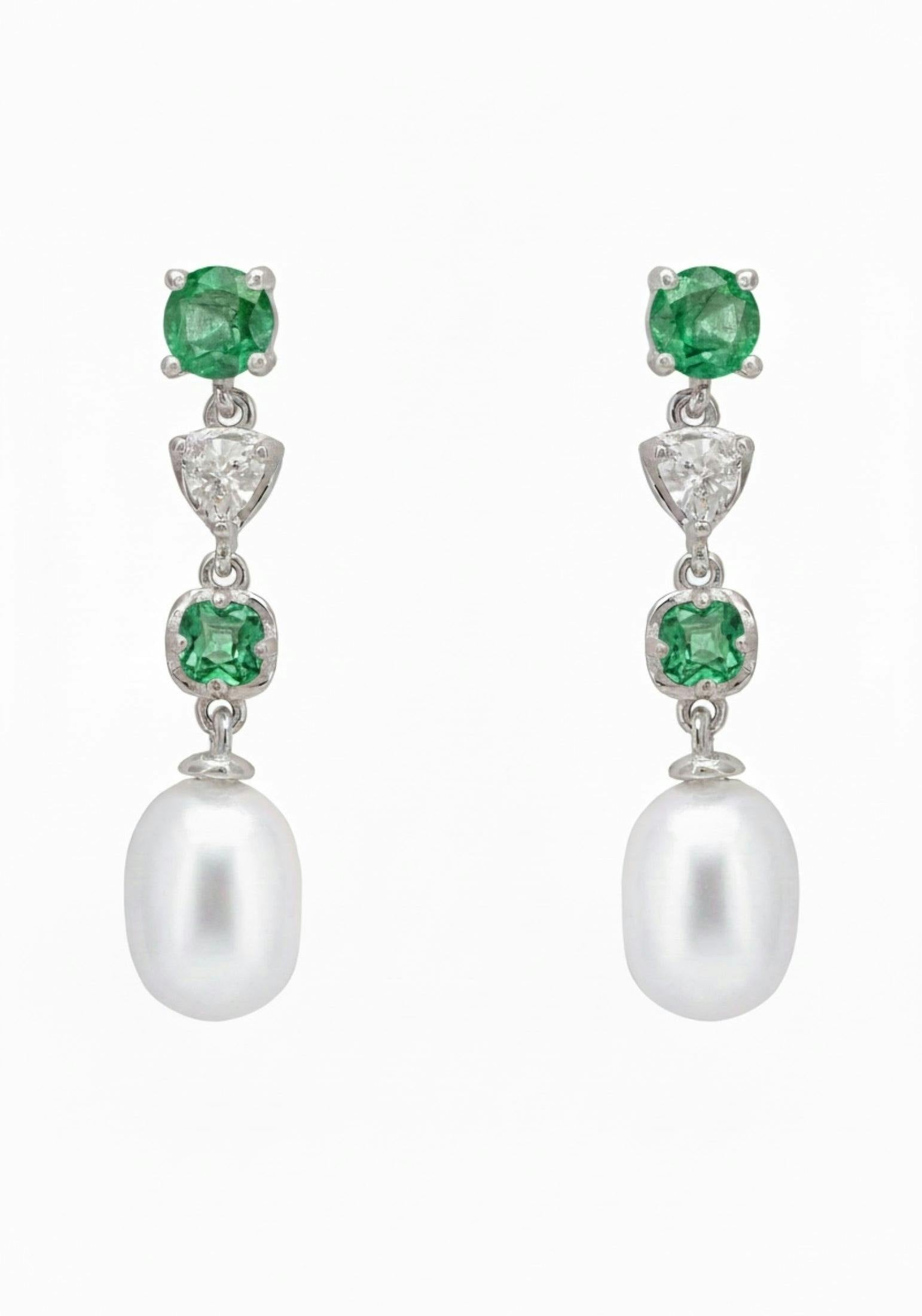 Latelita Silver Pearl Whisper Drop Earrings Colombian Emerald