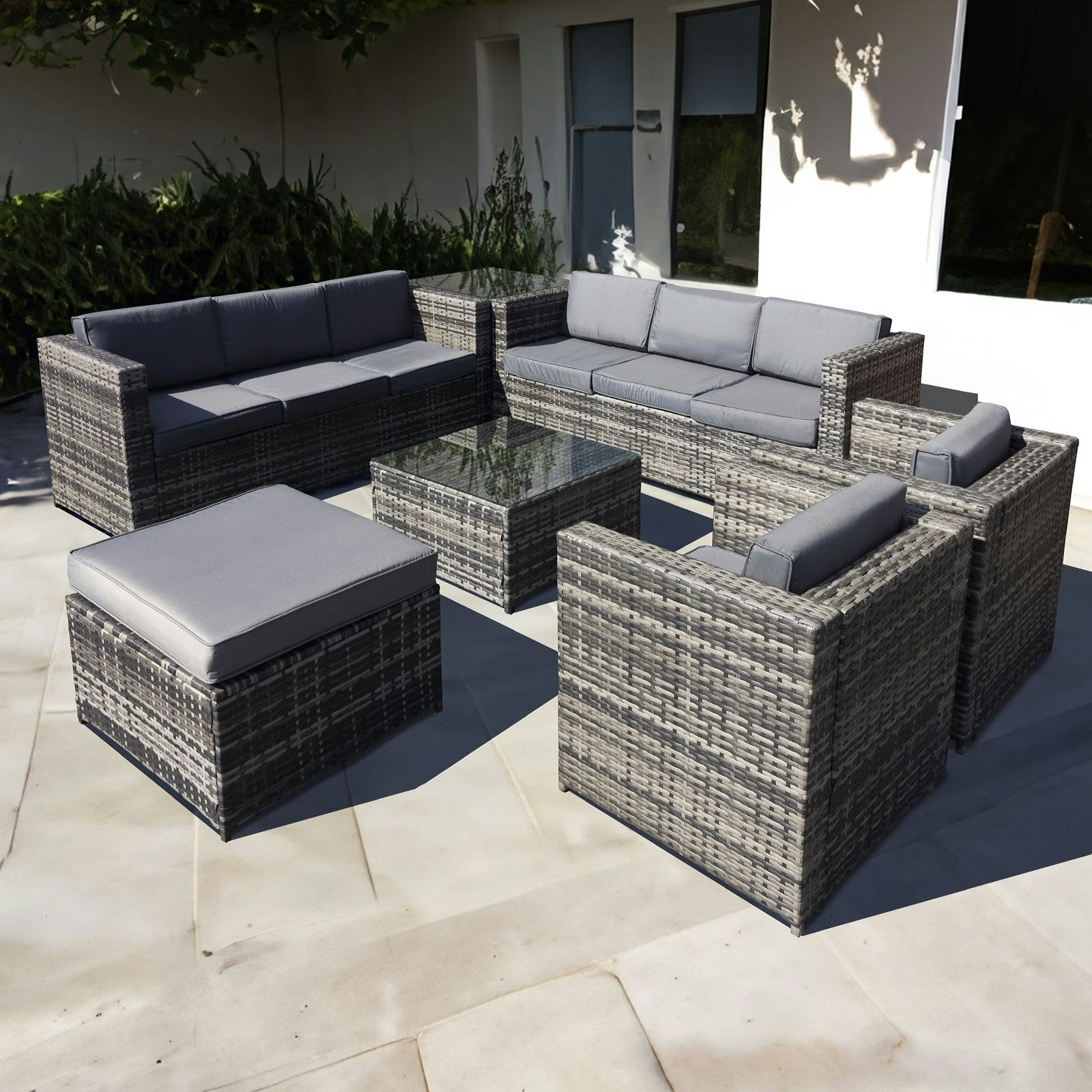 Rackhams Grey Malta Rattan 9 Seat U-Shape Set In Walnut - Walnut - Pe Rattan - 1