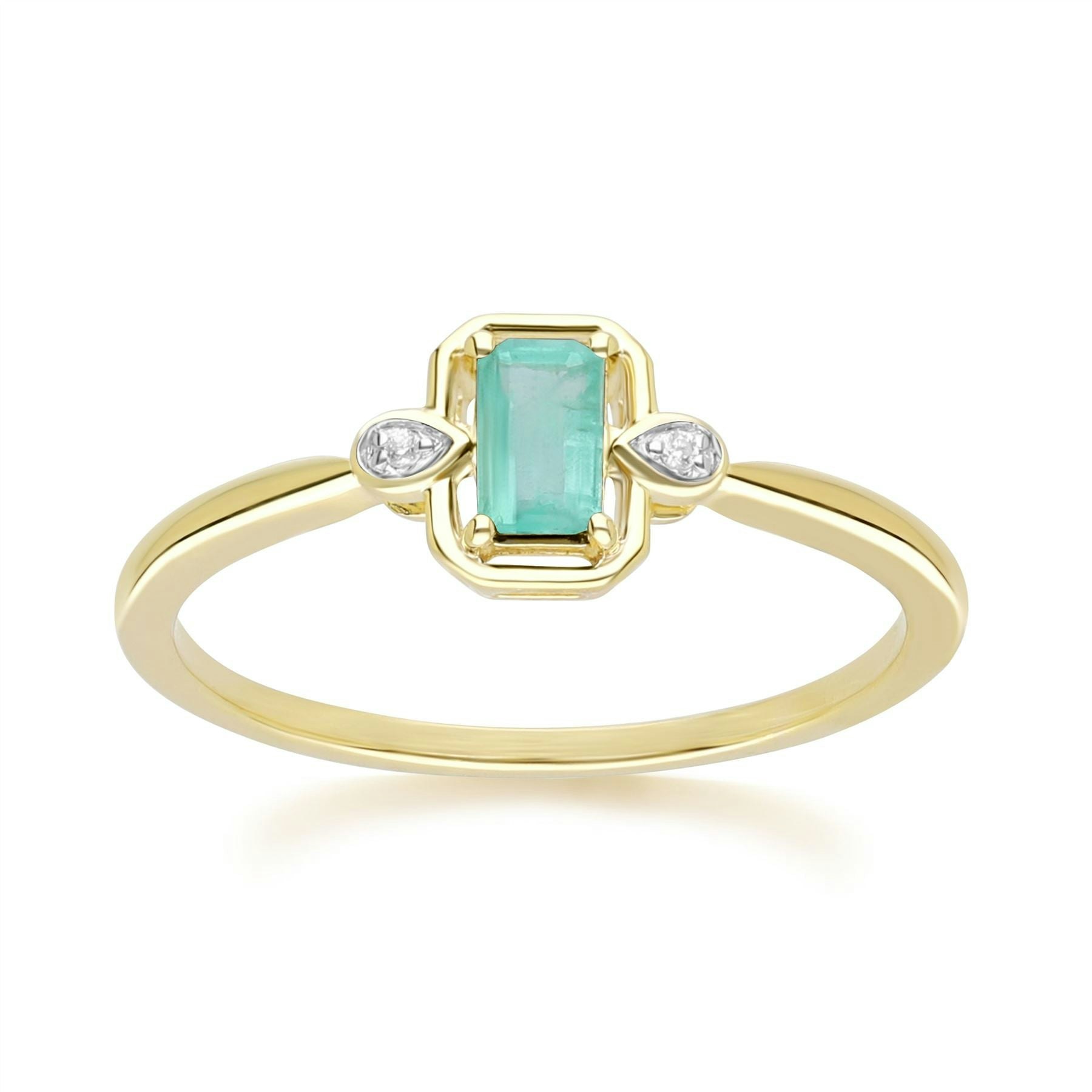Gemondo Yellow/Gold Classic Emerald Baguette & Diamond Ring In 9Ct - P