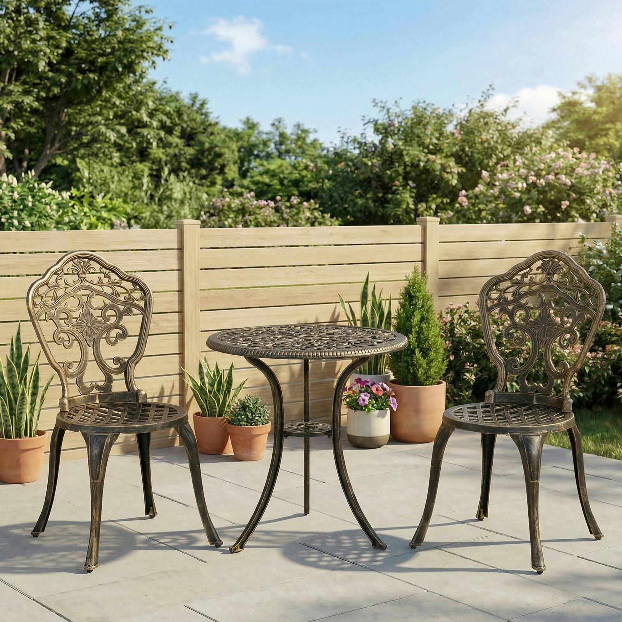 Outsunny Cast Aluminium Bistro Set - Bronze Tone - Image 3