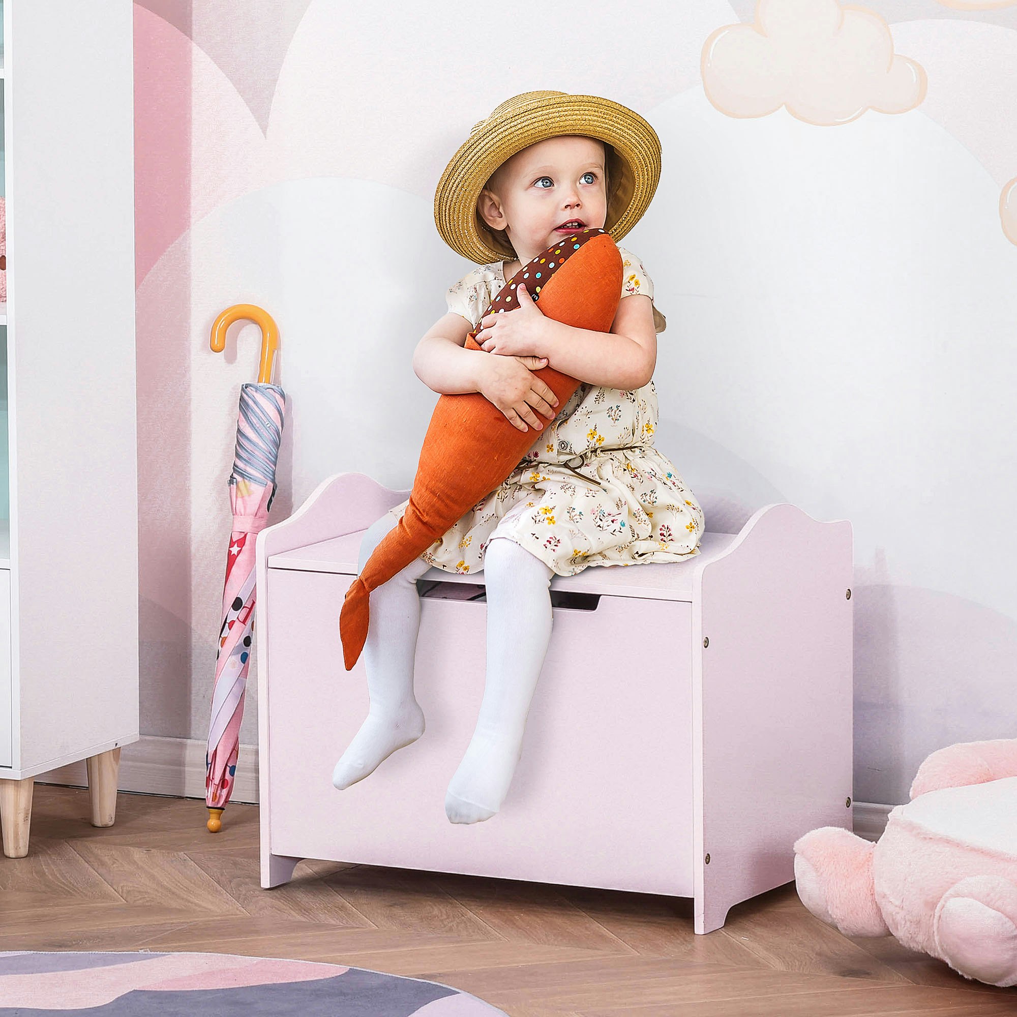 Rackhams Pink 40X60cm Kids Storage Box Toy Organiser For Child 3 Yrs+ Bedroom